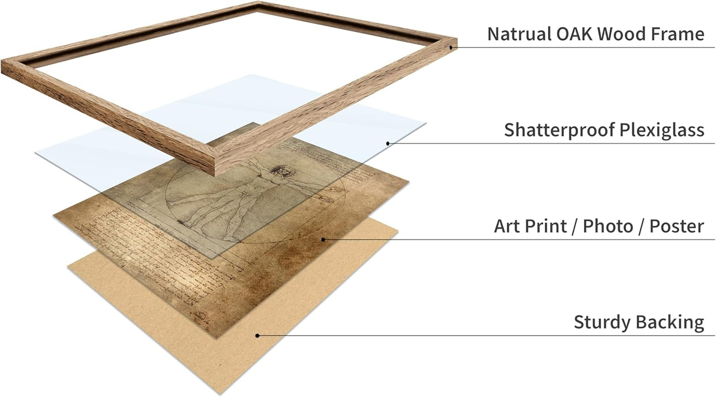 Poster Master Classic Leonardo Da Vinci Poster - Vintage Renaissance Print - Gift for Artist, Friend - Vitruvian Man, Proportion, Symmetry, Human Body - Wall Decor for Office, 8x10 Beige Framed