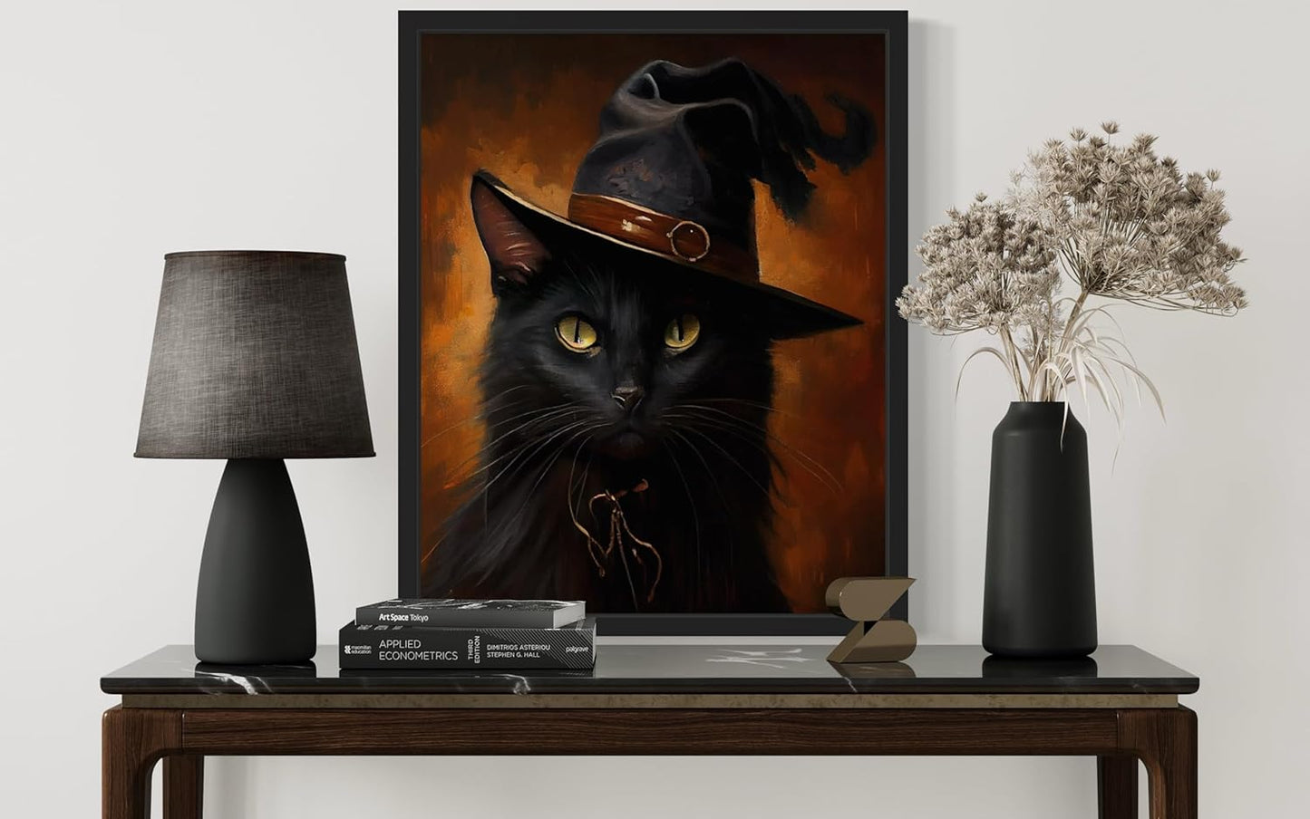 Witch Cat Poster Art Print, Halloween Scary Vintage Wall Art Academia Spooky Painting Decoration for Horror Prints, Gothic Posters Bedroom Decor 89 (Witch Cat, 16 x 20 inches, Unframed)