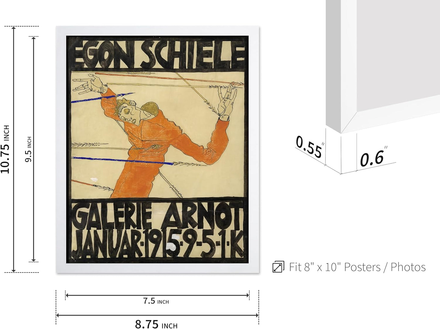 Poster Master Vintage Painting Poster - Retro Expressionism Print - Self Portrait as the Martyred St Sebastian - Gift for Artist, Friend - Wall Decor for Home, Office, 8x10 White Framed