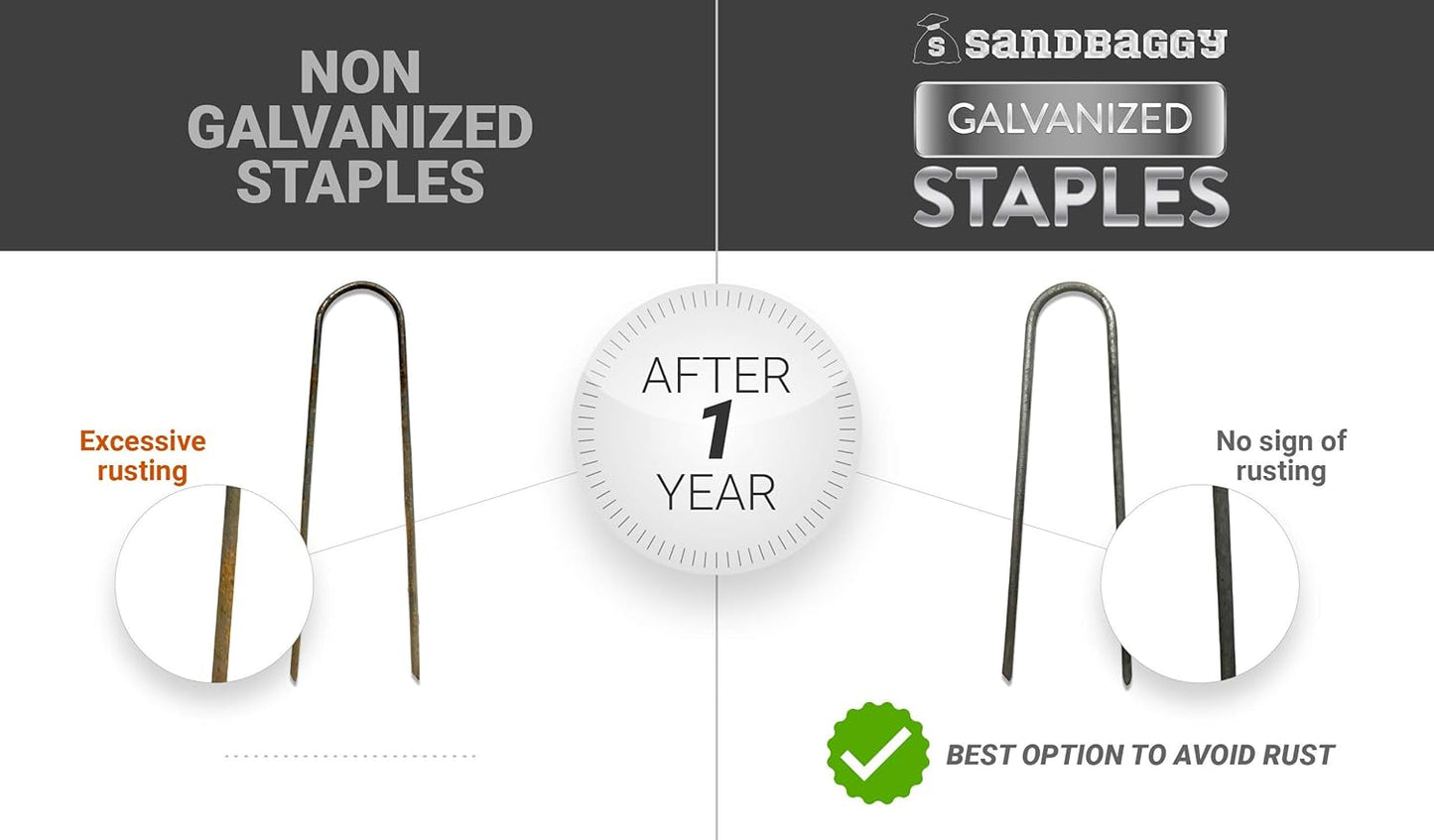 Sandbaggy Galvanized 6-Inch Landscape Staples ~ 9 Gauge Steel - Fabric Pins, Garden Earth Stakes, Ground Cover, Fence Anchors, Lawn Nails ~ Trusted by Organic Farmers Across The USA (5,000 Staples)