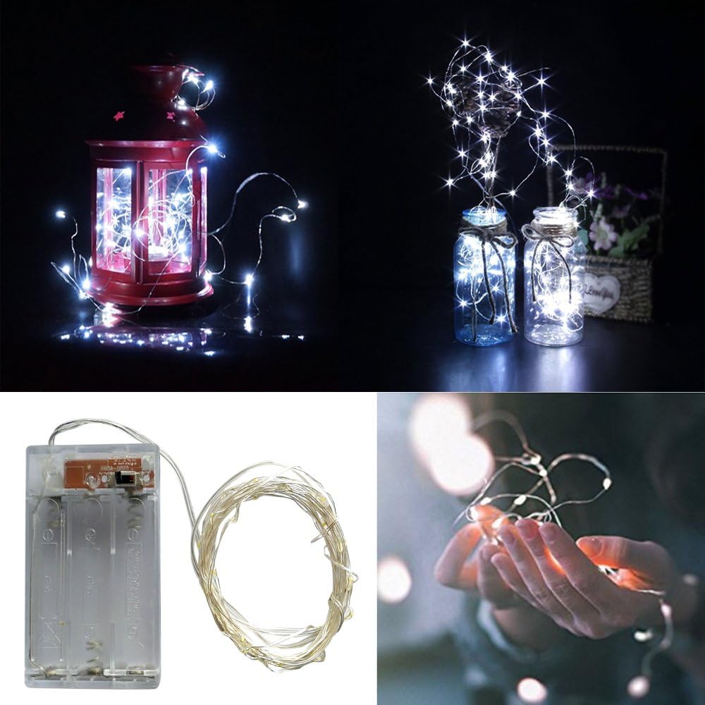 2 x20LEDs Fairy Lights Battery Operated, Silver Wire 2 Mode Chains String Lights for Bedroom Christmas Party Decoration (Cool White, 6.6)