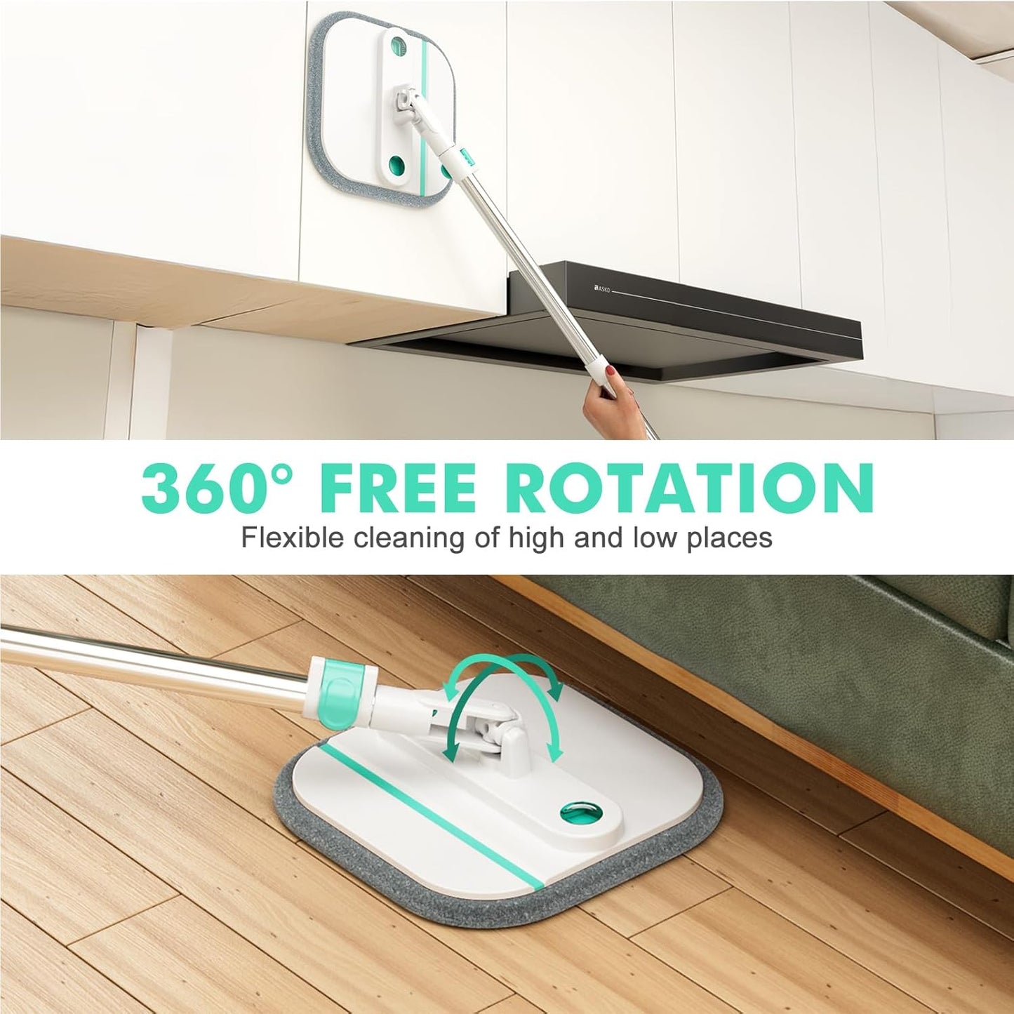 Upgraded Spin Mop and Bucket Set Self-Standing Mop Bucket Separate Dirty and Clean Water System Self Wringing 360° Rotating 90° Foldabl Mops and Buckets for Floor Cleaning (Blue, 2Pads)