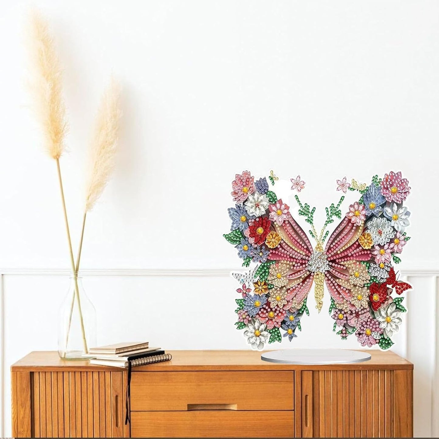 Diamond Painting Kits for Adults Beginners, 5D Full Drill Flowers and Butterflies Crystal Art Desktop Ornament, DIY Single Sided Home Office Desk Decor, Creative Craft Gift Set with Tools