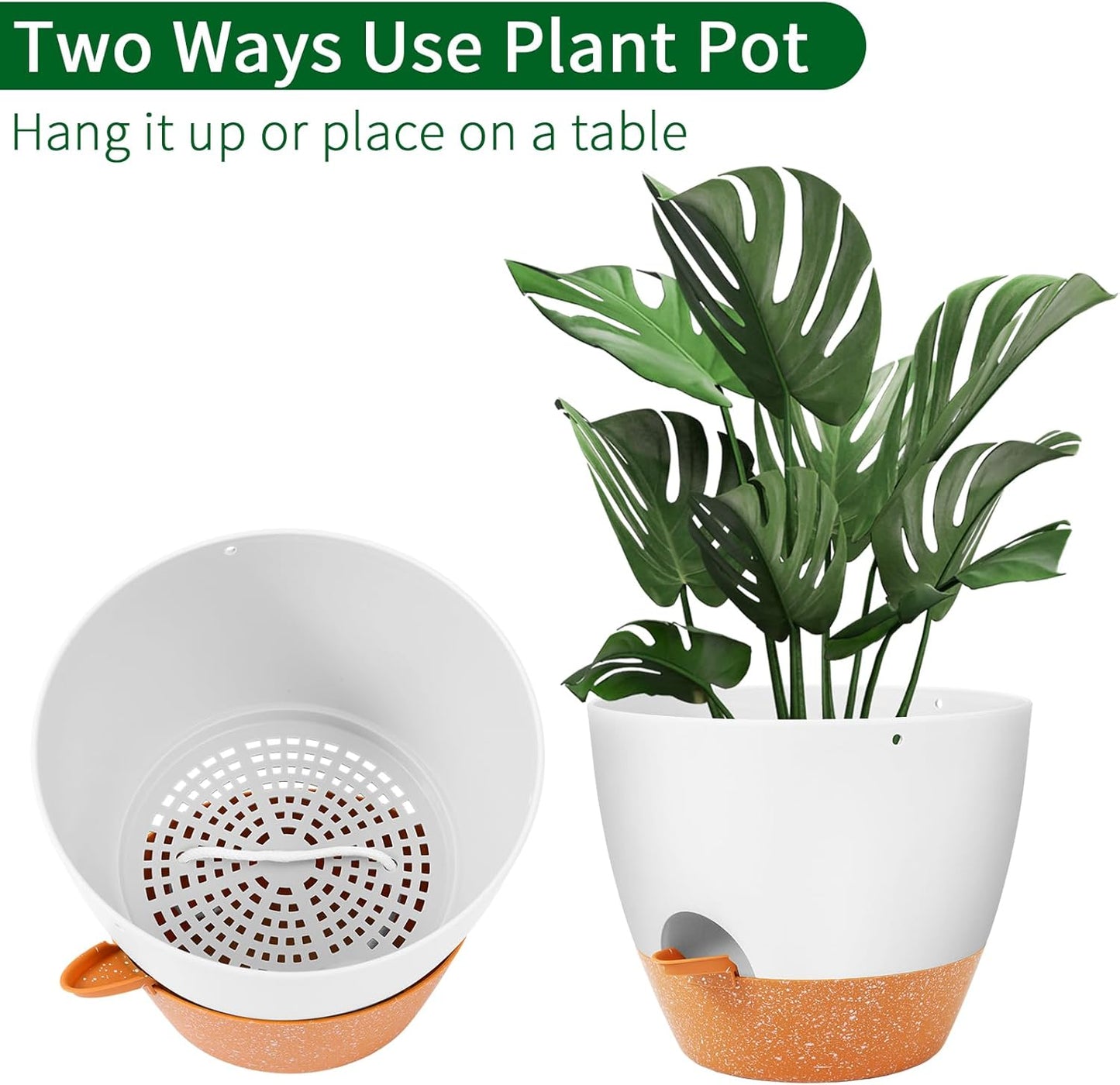 GARDIFE Hanging Planter, 10 inch Hanging planters for Indoor. Outdoor Plants, Self Watering Plant Pot, 2 Pack Large self Watering Hanging Planter, White