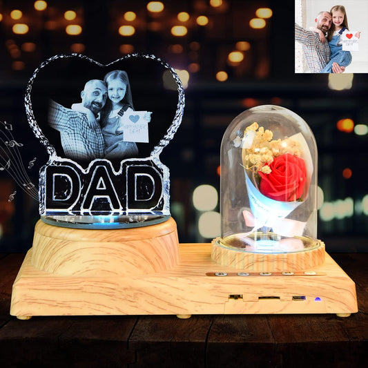 3D Crystal Photo, Dad Gift Unique Engraved Custom Photo Crystal Night Light for Dad USB Low Power Light Dad Daddy Day Birthday Christmas Gift Atmosphere Light