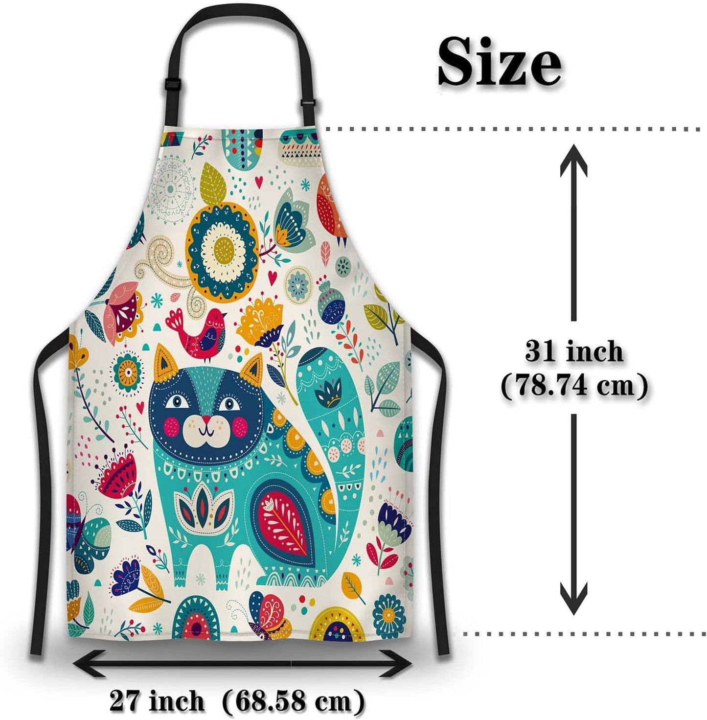 Kitchen Apron for Men Colorful Blue Cat Fun Aprons for Women for Cooking Restaurant BBQ Painting Crafting Gardening 27” (W) x 31” (H), Waterproof Aprons