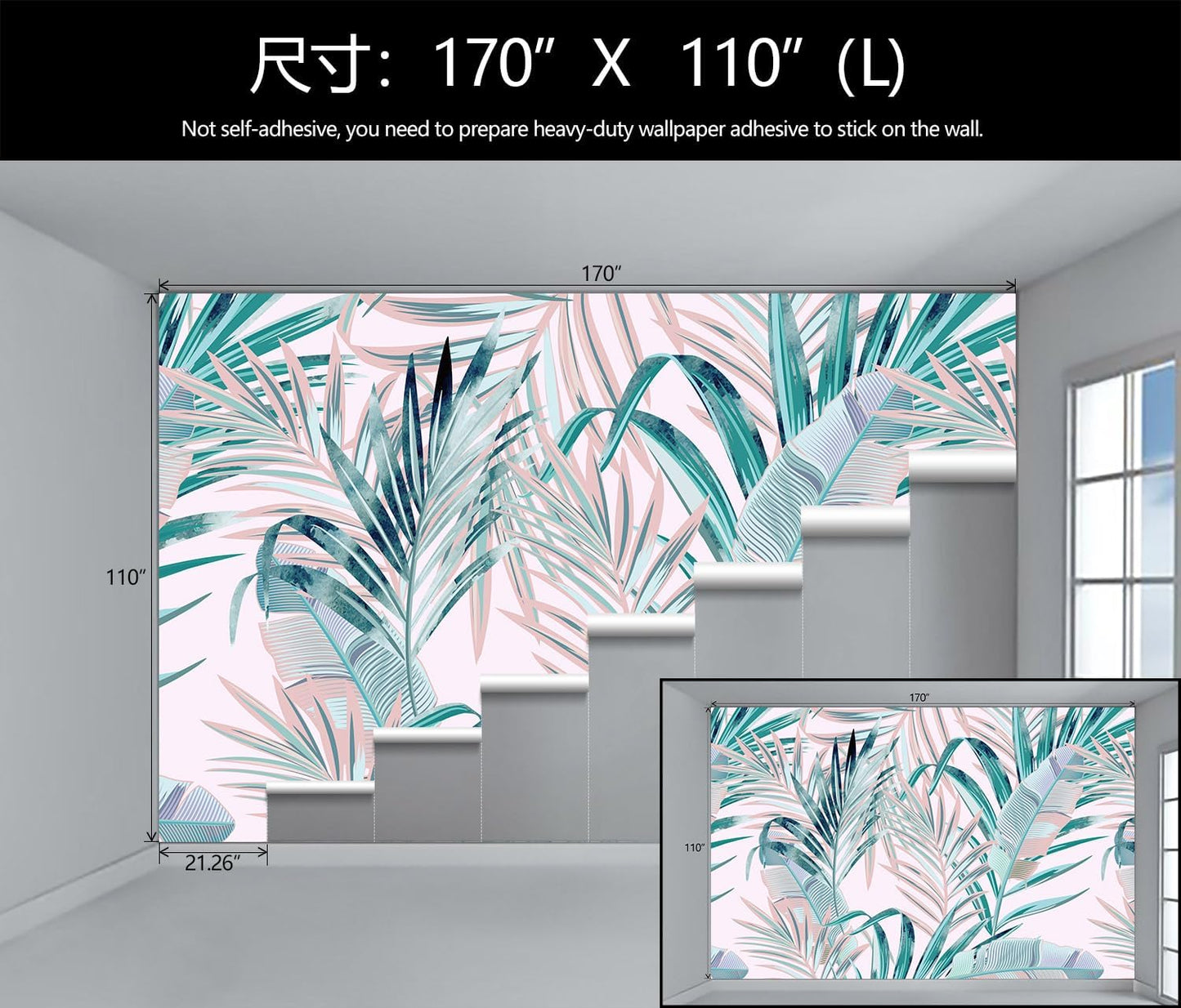 Tropical Pink Palm Leaf Wallpaper Girls Bedroom Colorful Plant Leaves Wall Mural Living Room (Not Peel and Stick)