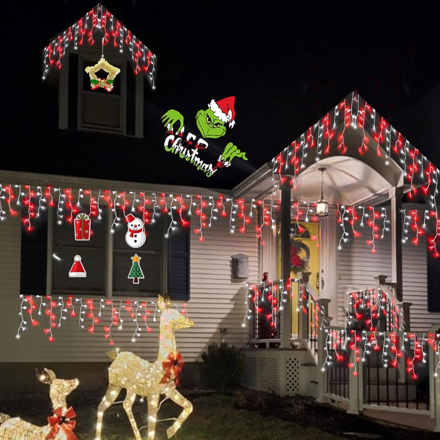 YEGUO 33ft 400 LED Red and White Icicle Lights Outdoor Waterproof, 80 Drops Icicle String Lights Connectable, 8 Modes Icicle Christmas Lights with Memory