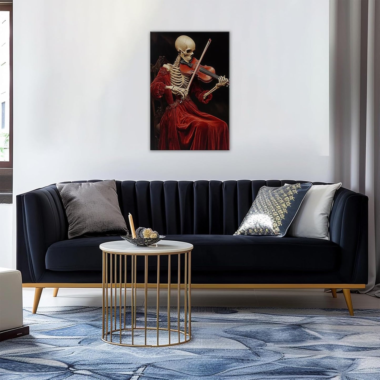 OAAPITI Gothic Skull Violinist Wall Art Macabre Musician Canvas Print Edgy Dark Art Vintage Halloween Decoration for Living Room Bedroom Home Wall Decor(Artwork-9,16"x24")