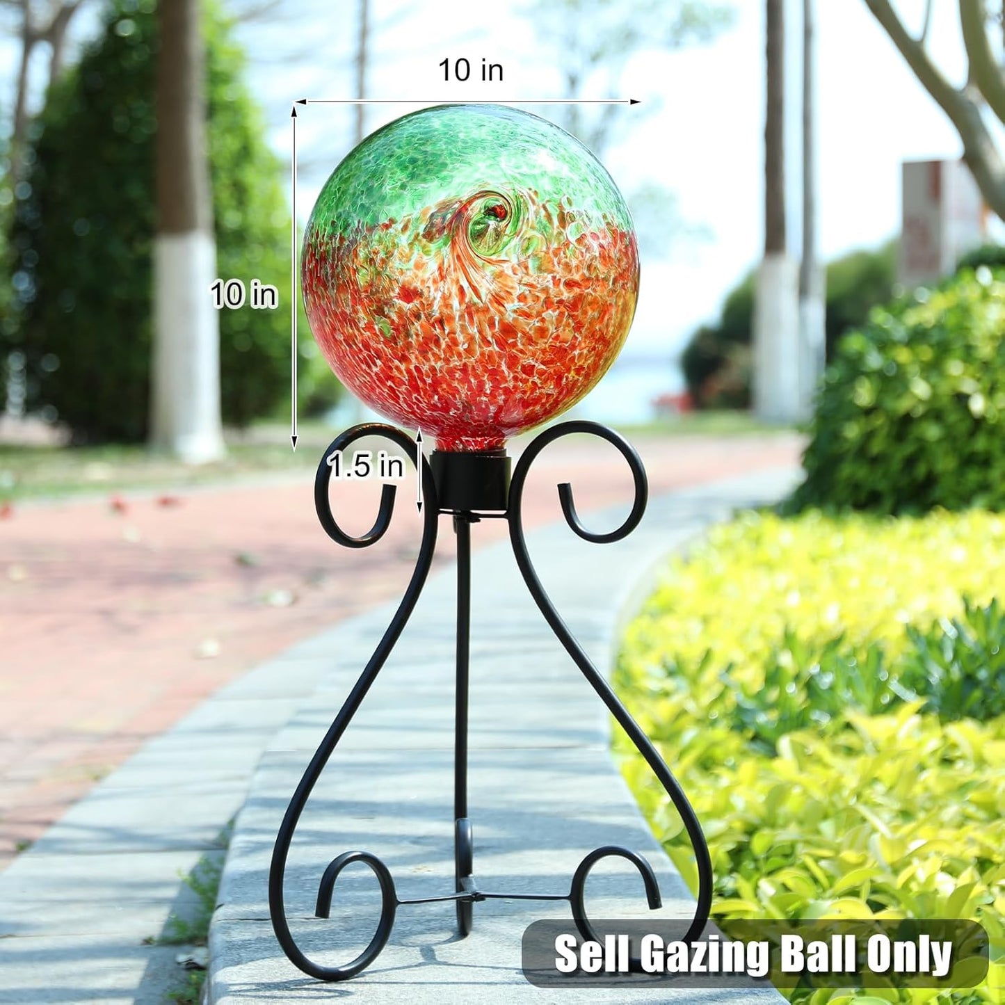 VCUTEKA Gazing Ball, Glass Gazing Balls Sphere for Garden Lawn Outdoor Ornament Yard Decorative, Red Swirl, 10"