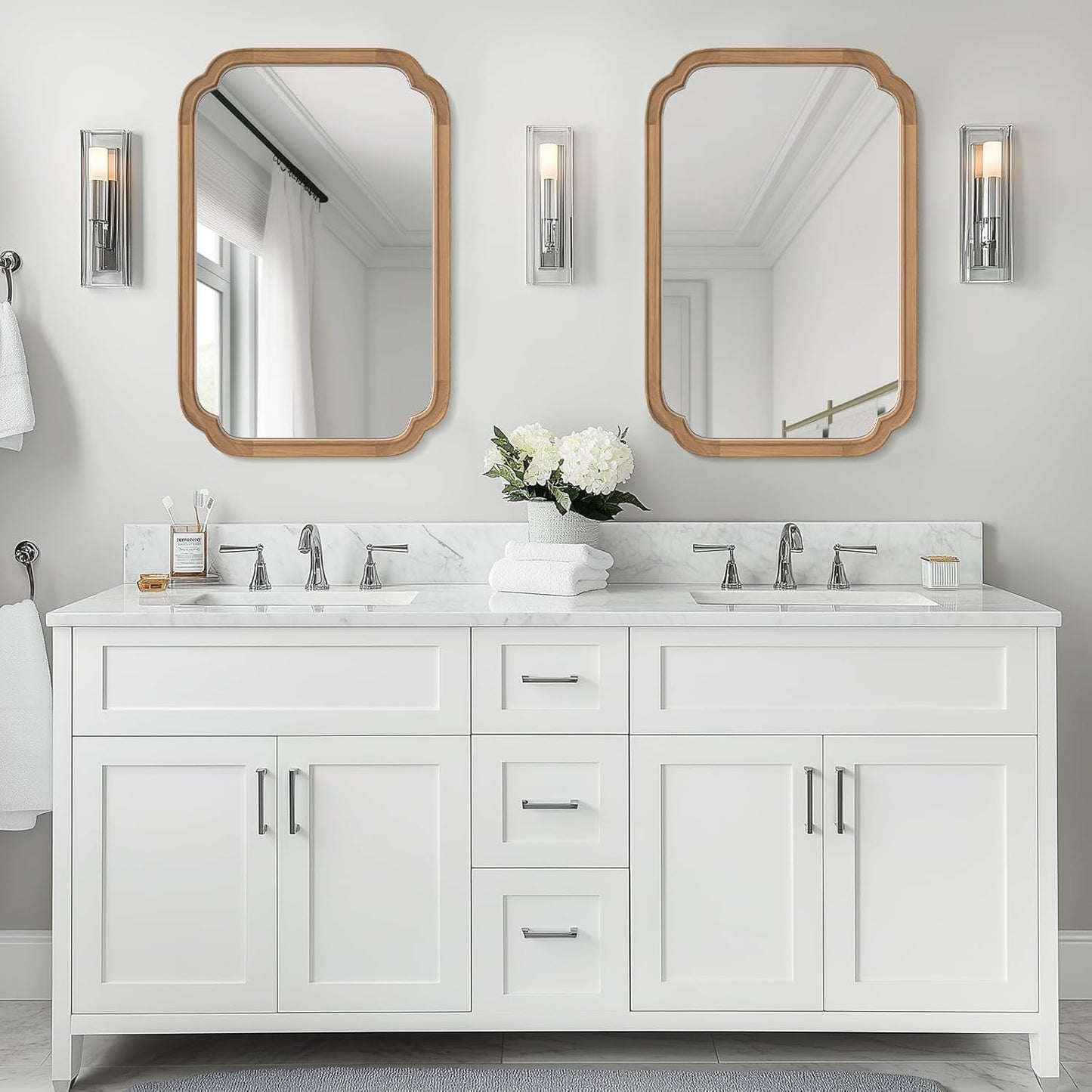 WallBeyond 20" x 30" Rounded Corner Arch Wall Mirror with Wood Frame for Entryway, Living Room or Bedroom Home Decor - Light Woodgrain [20" x 30" Honey-Colored]