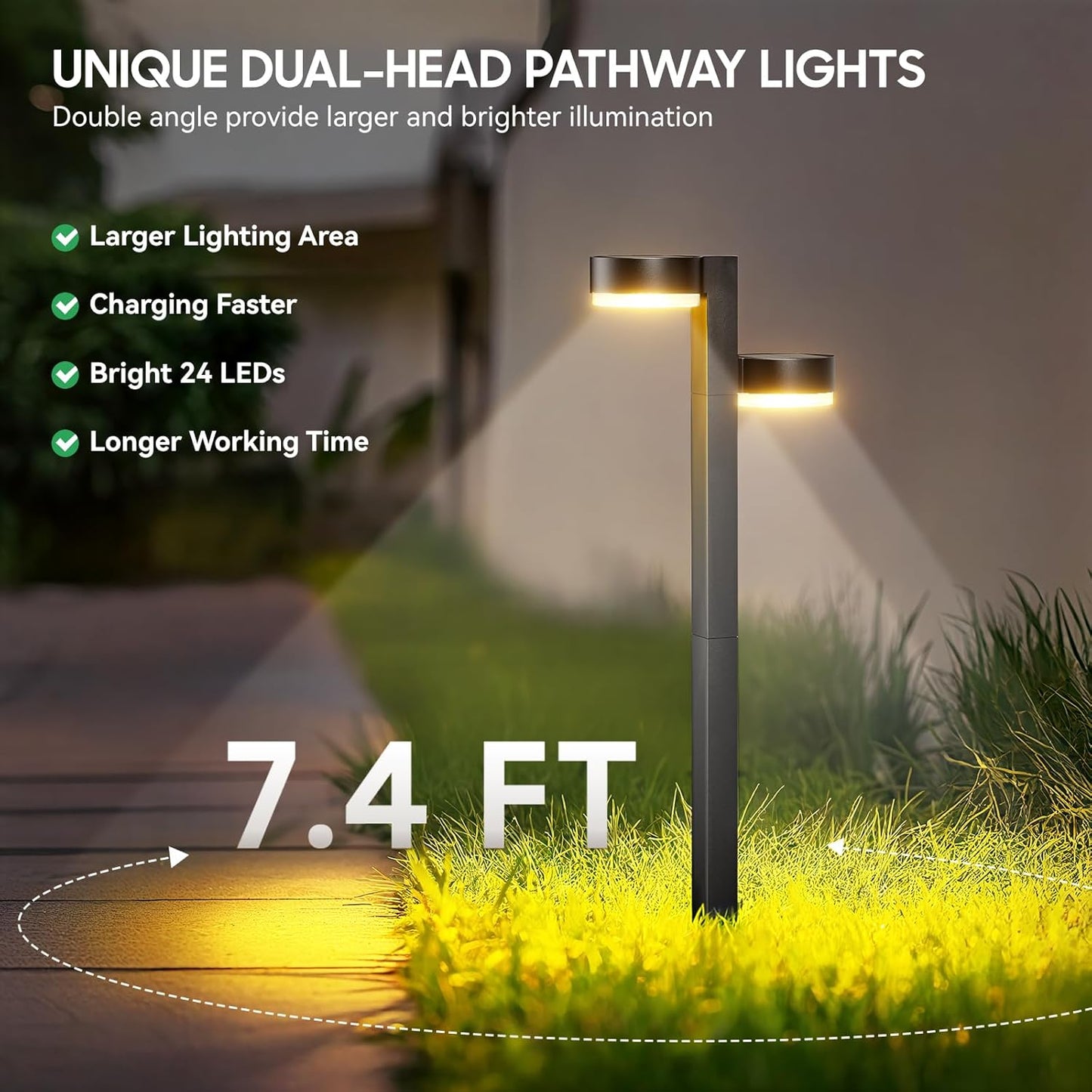 Solar Pathway Lights Outdoor Waterproof, 2 Pack with 4 Head Solar Lights Outdoor Super Bright Up to 12Hrs, Auto On/Off Garden Light for Yard Patio Path Walkway Driveway Outside Decor