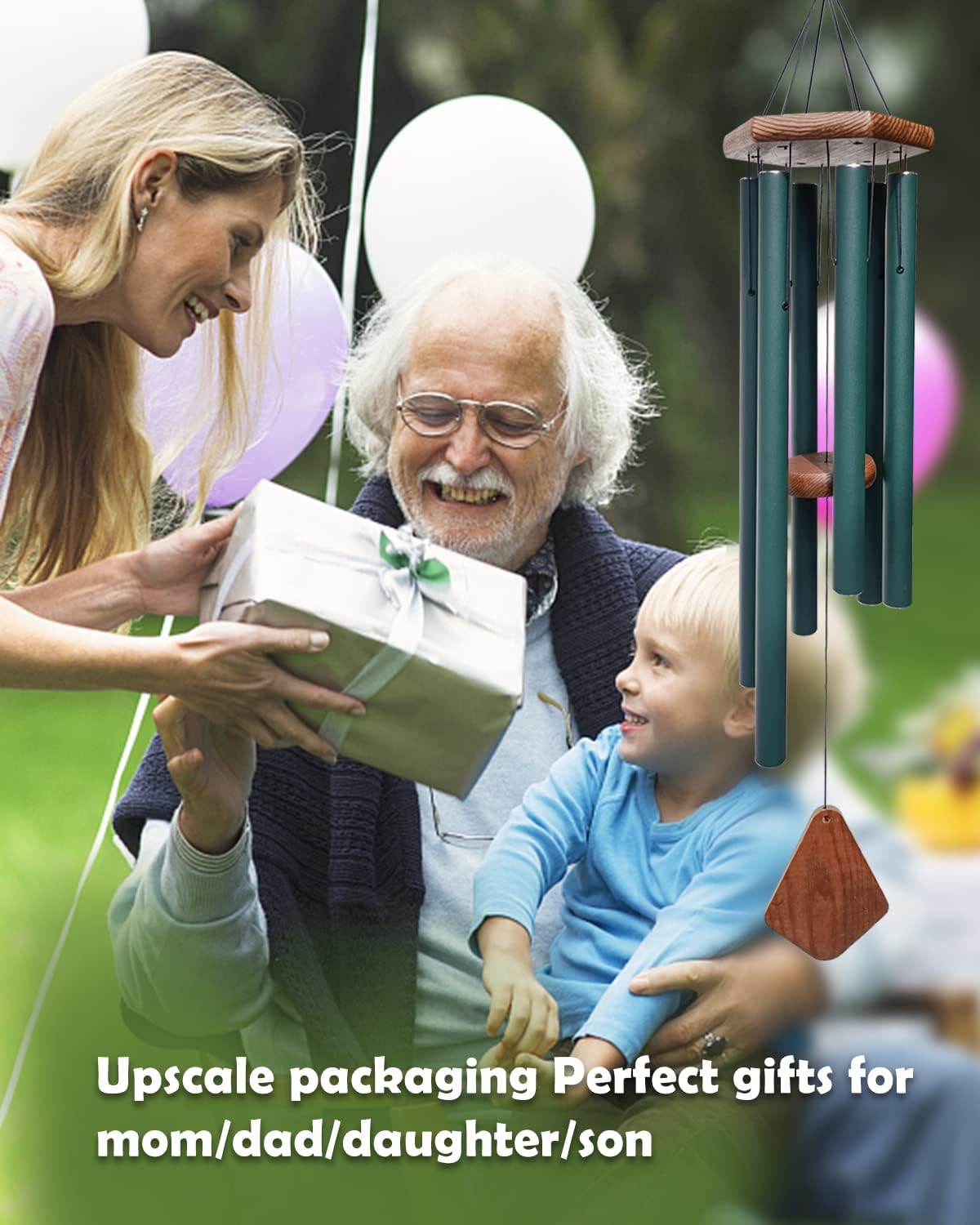 Wind Chimes Outdoor Large Deep Tone,Sympathy Wind Chime Outdoor, Memorial Wind-Chime with 6 Tuned Tubes, Elegant Chime for Garden, Patio, Balcony and Home Decor, Matte Green