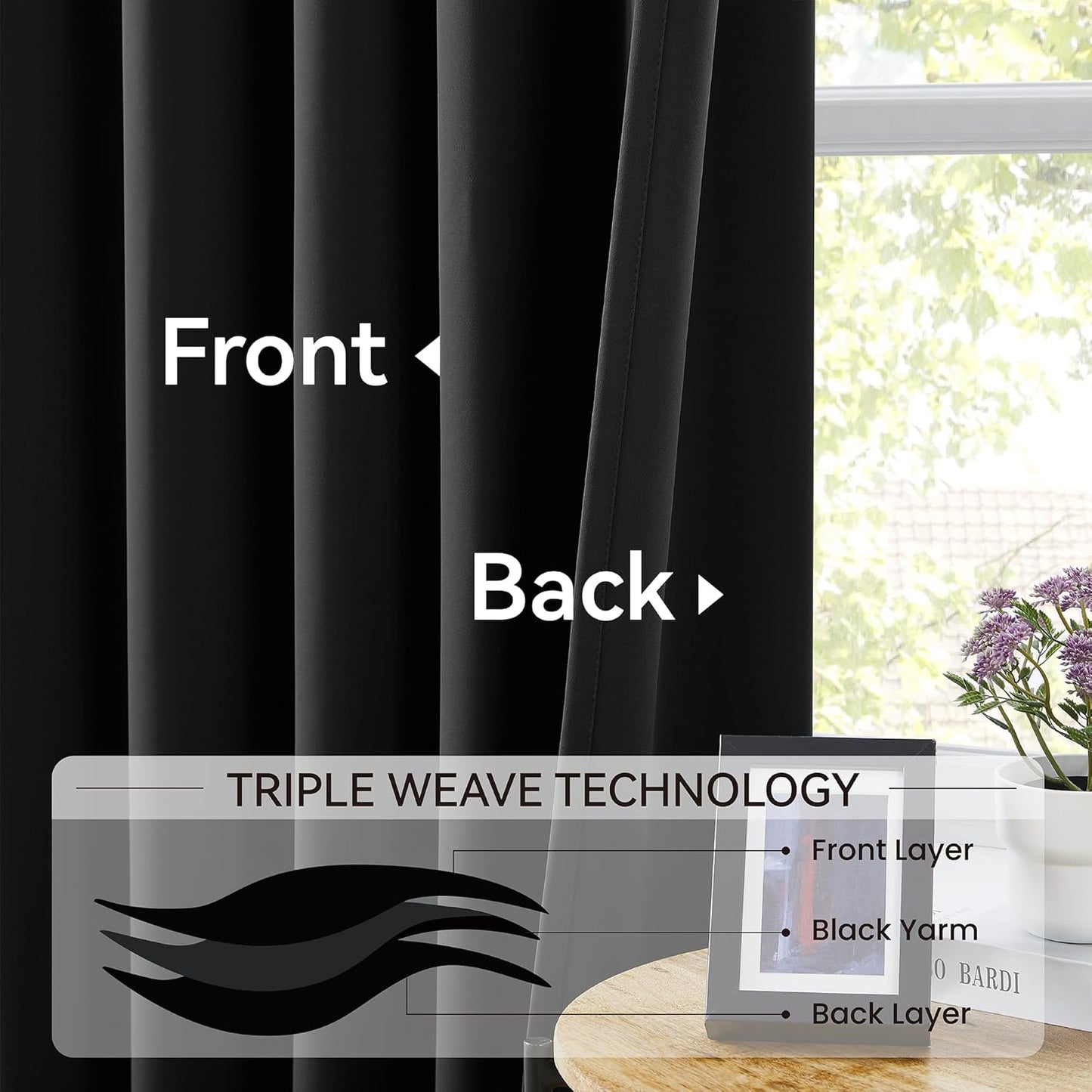 KangBang Pinch Pleated 108 Inch Long Blackout Curtains 2 Panels Set, Thermal Insulated Energy Saving Privacy Draperies for Sliding Door Doorway with Hooks Track System,40”Wx108”L, Black