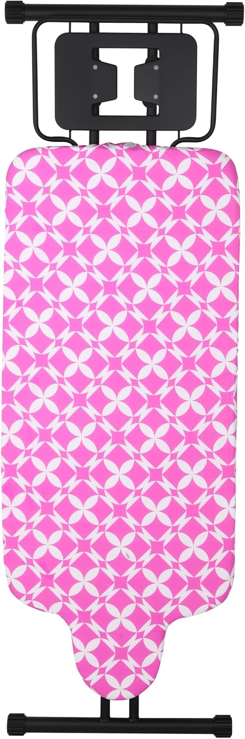 Extra Large Ironing Board with Hang Rail and Iron Rest 63" L x 20" W (Large with Iron Rest (Pink Cover))
