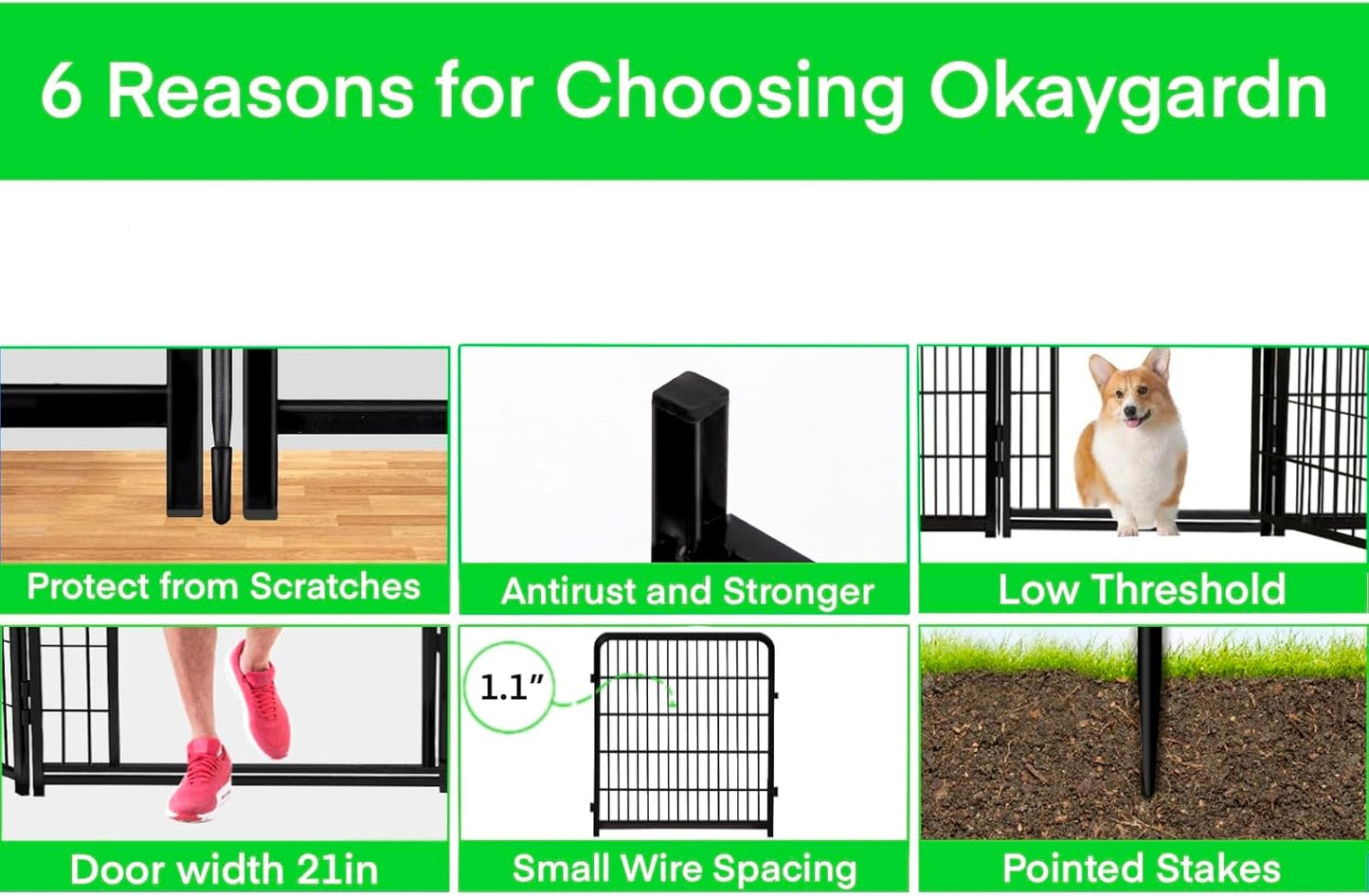 Tall Garden Fences and Borders for Dogs, 48 inch High Garden Fence, 8 Panels Total 17.7 Ft, 21 in Wide Low Threshold Gate. Modular Fencing, Dog Fence Outdoor for Yard. Vegetable Garden Fence