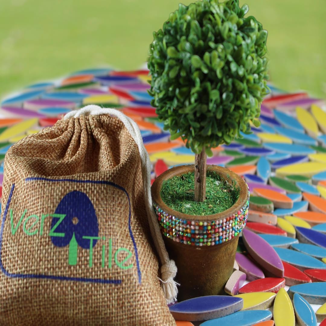 VerzTile Mosaic Tiles for Crafts - Petal Shaped Ceramic Tile Craft Hobbies & Art Projects 39 Color Options Endless Creativity DIY Design (Multi Color Mix (7))