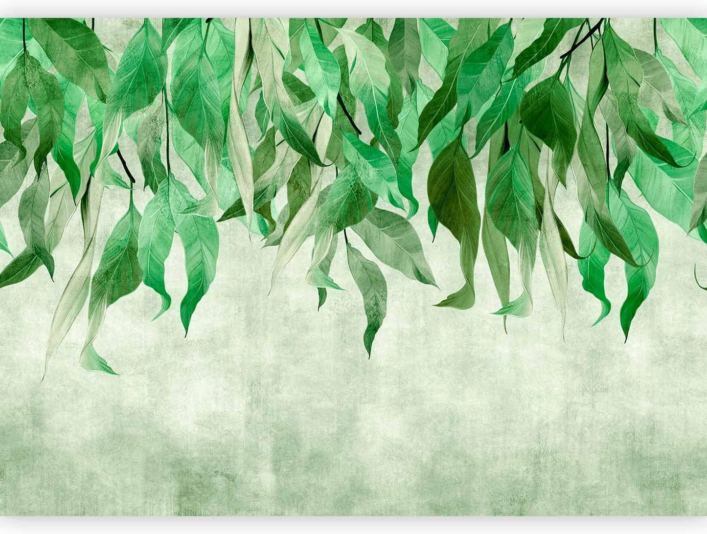 artgeist Premium Wall Mural Hanging Leaves 118x83 in - Non-Woven Wallpaper Fleece Wall Decor Photo Print Picture Image Design Nature Botanical Concrete Green Like Painted b-C-10146-a-a