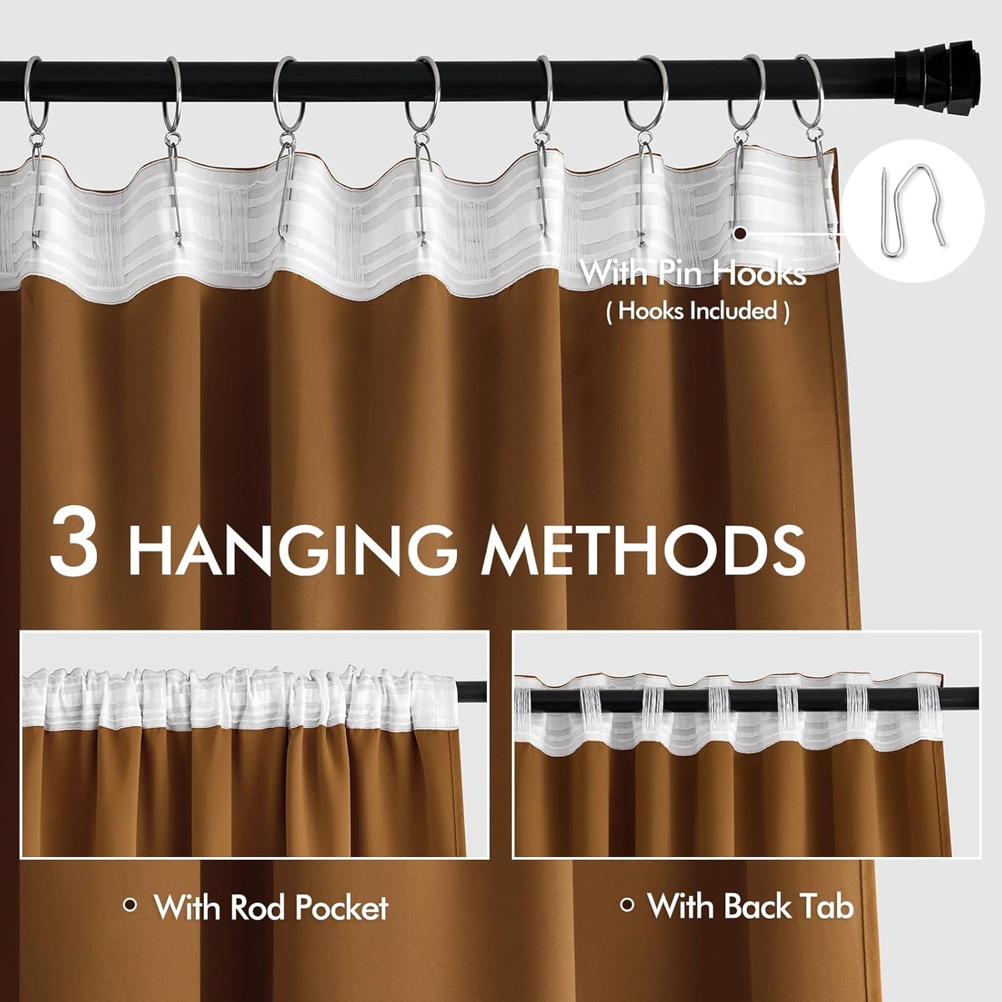 MIULEE Golden Brown Back Tab Blackout Curtains 84 Inch Length 2 Panels Set for Living Room Bedroom Privacy, Rod Pocket/Pinch Pleat Thermal Insulated Room Darkening Pleated Light Blocking Drapes