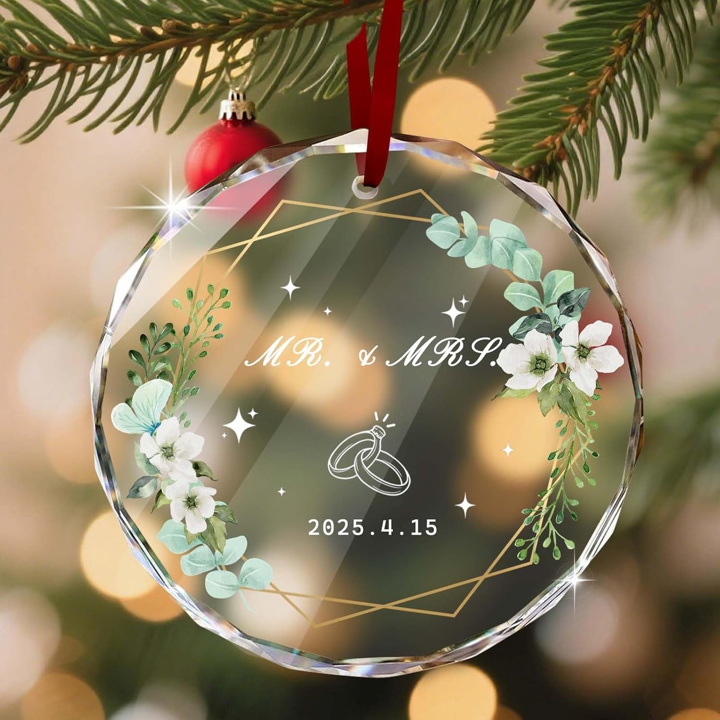 Custom Christmas Ornament Glass-Personalized Christmas Ornaments with Photo/Name/Date/Text,Wedding Christmas Birthday Baby Gifts (Color 2)