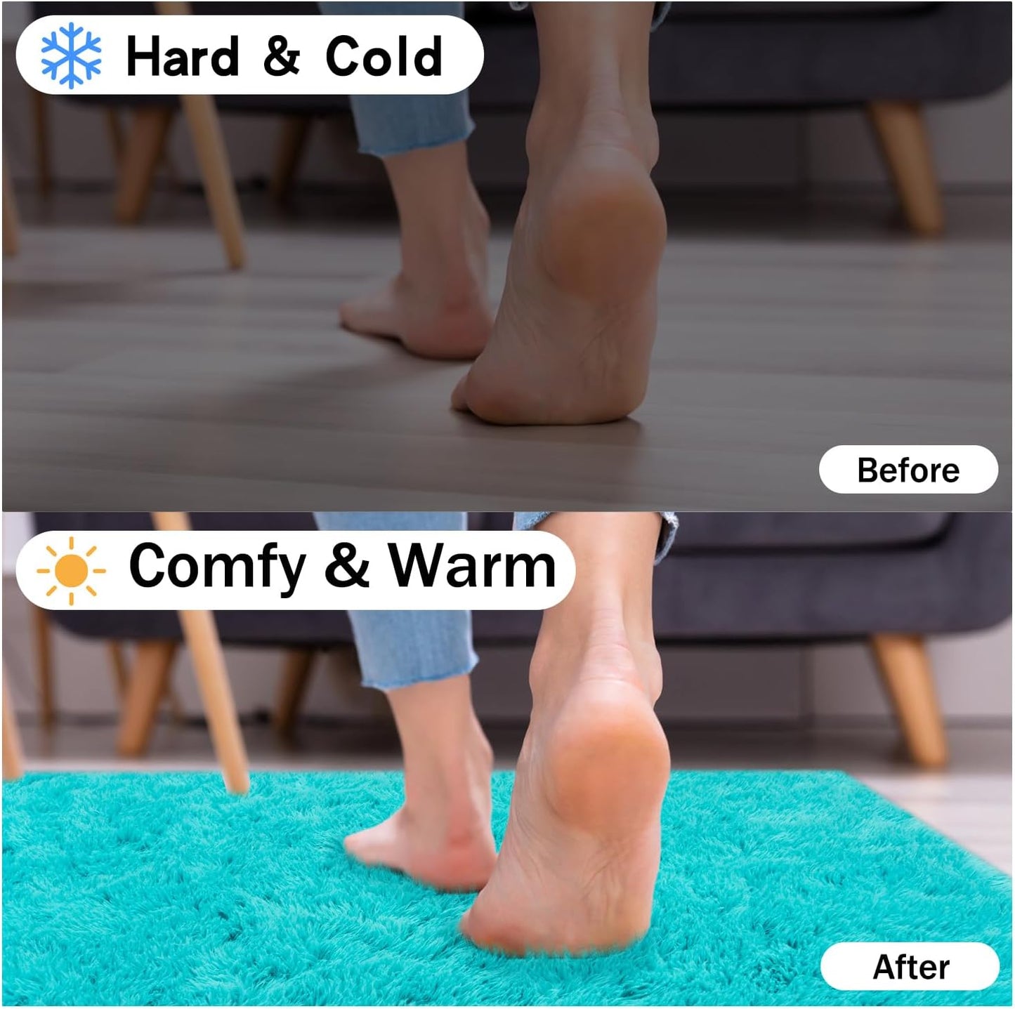 Rezutan Soft Fluffy Rug for Living Room Bedroom,Comfy Modern Large Shaggy Fuzzy for Kids Rug, Plush Indoor Nursery Classroom Home Decor Bedside with Non-Slip Bottom, Teal Blue, 8 X 10 Feet