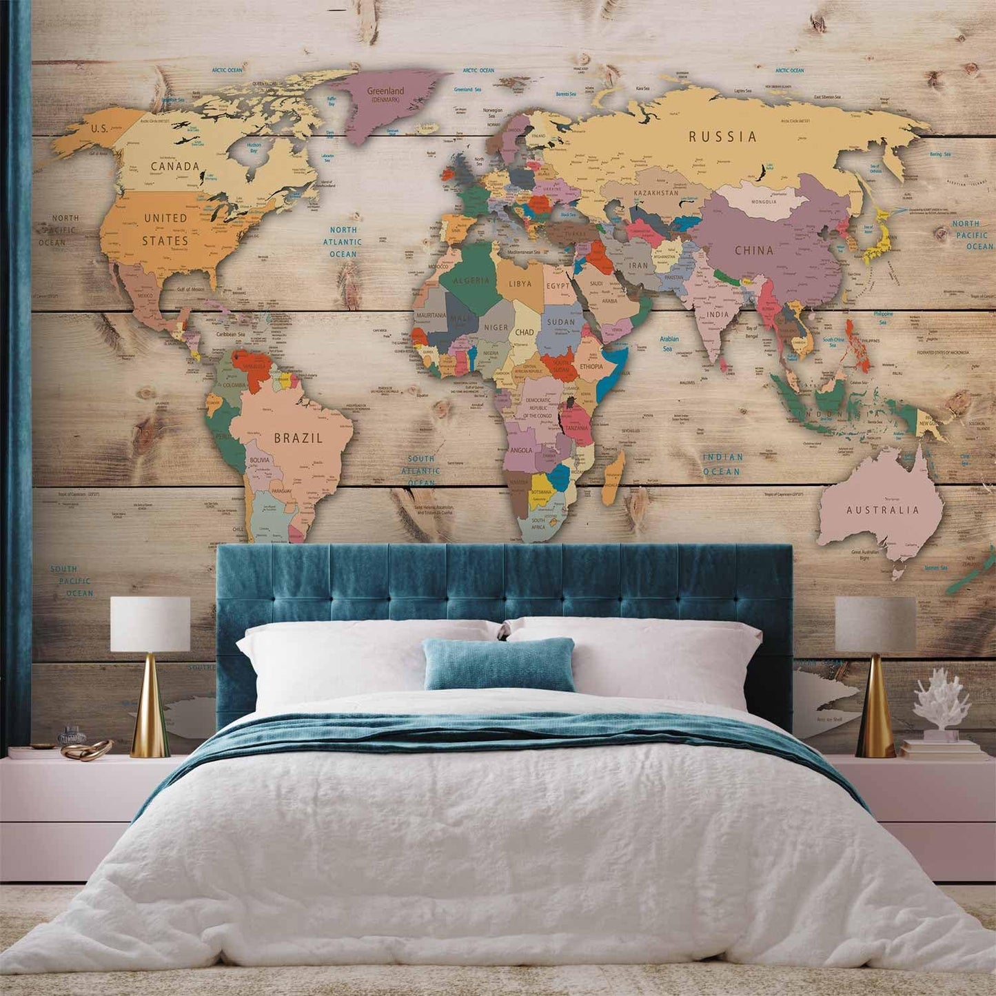 artgeist Wall Mural World Map 96x69 in - XXL Peel and Stick Self-Adhesive Wallpaper Removable Large Sticker Foil Wall Decor Print Picture Image Design Map of The World k-B-0009-a-b