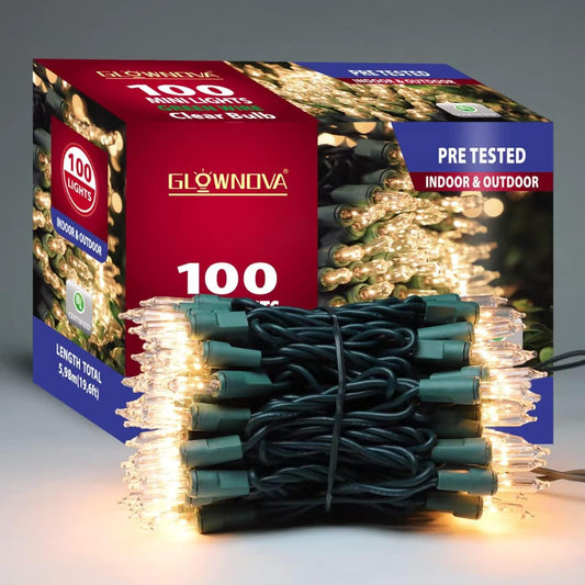 Green Wire,Clear Incandescent Bulb 100 Mini String Lights for Indoor Christmas Tree Garland Birthday Wedding Party Festival Decoration