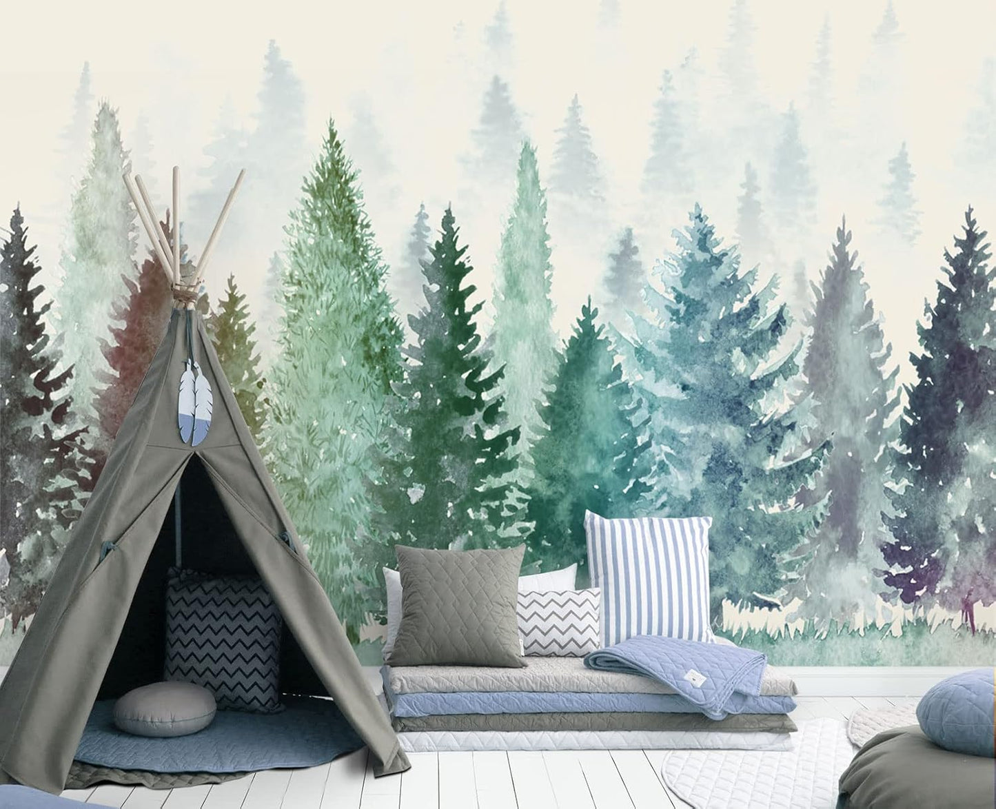 Colorful Watercolor Forests Children's Nursery Wall Mural Wallpaper 103" x 69"