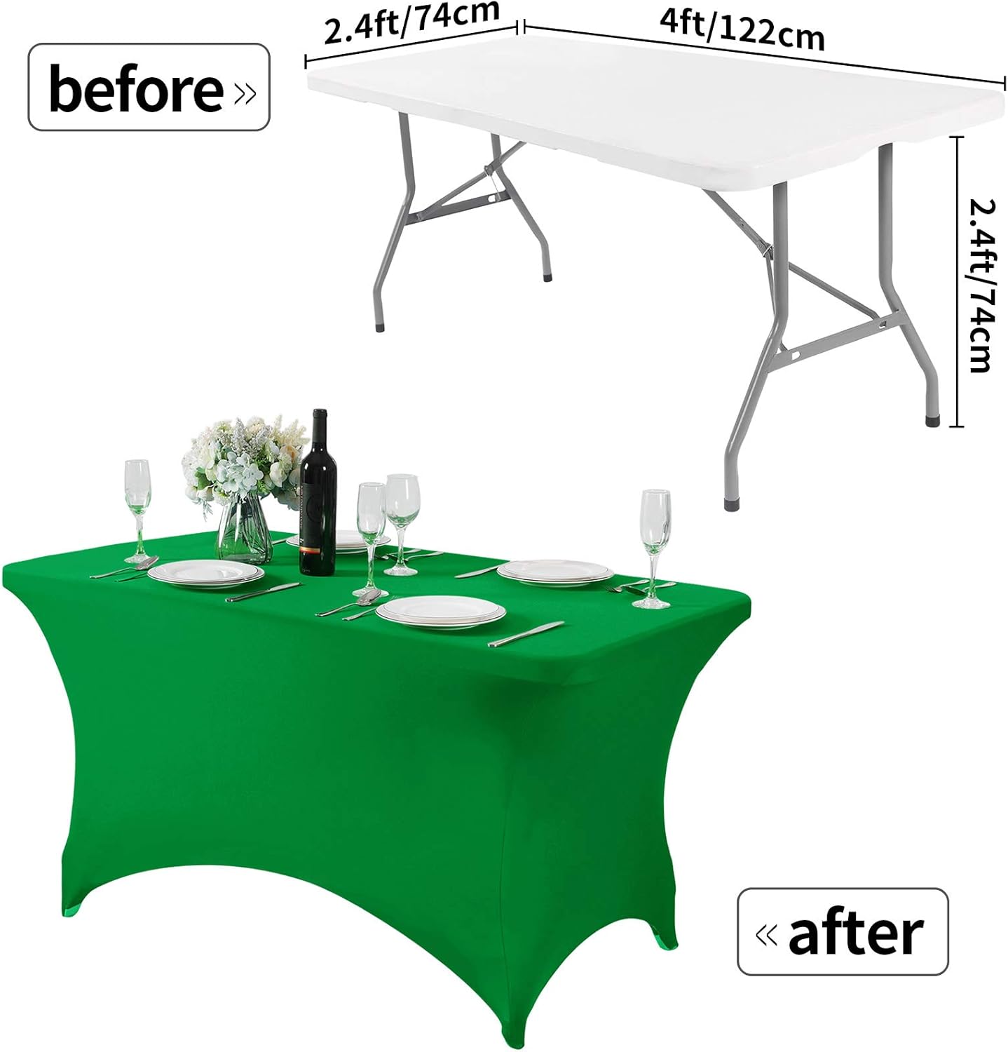 Spandex Table Cover for 4FT or 6ft or 8ft Table Universal Fitted Stretch Tablecloth for Party, Banquet, Wedding and Events-Emerald