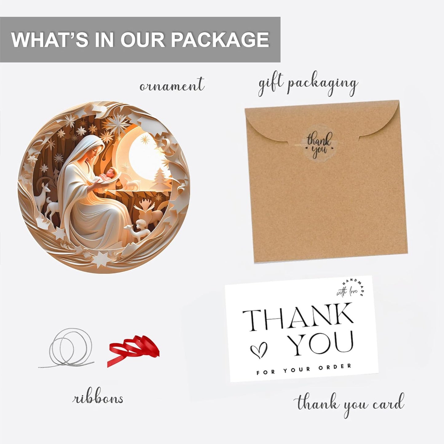 Jabihome Christmas Ornaments 2025, Exchange for Women, Men, Collectible Dated Year Ornaments for Tree, Unique Acrylic Suncatcher, Printed Stained Glass Effect Decor (Moonlit Nativity)