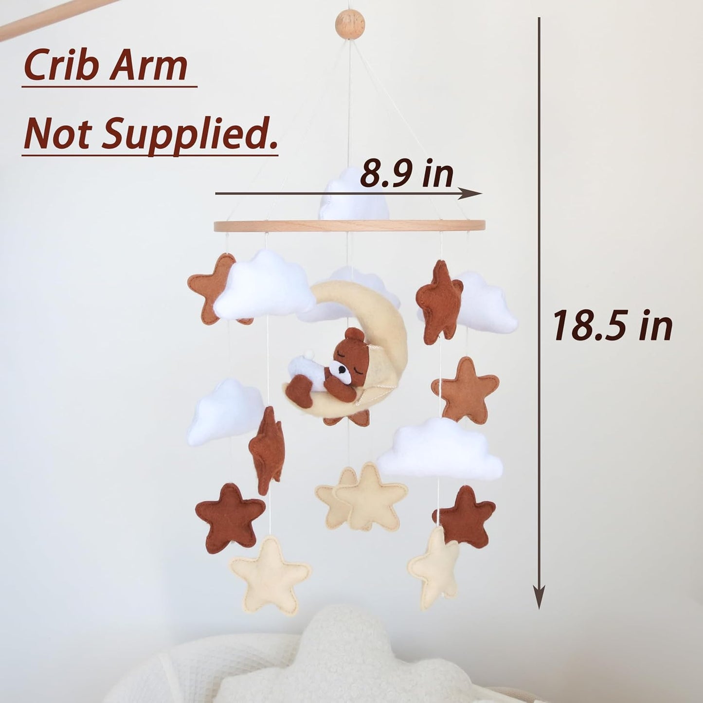 Bear Baby Mobile for Crib Neutral Crib Mobile for Girls Boys Boho Nursery Baby Mobile for Bassinet with Sleeping Bear