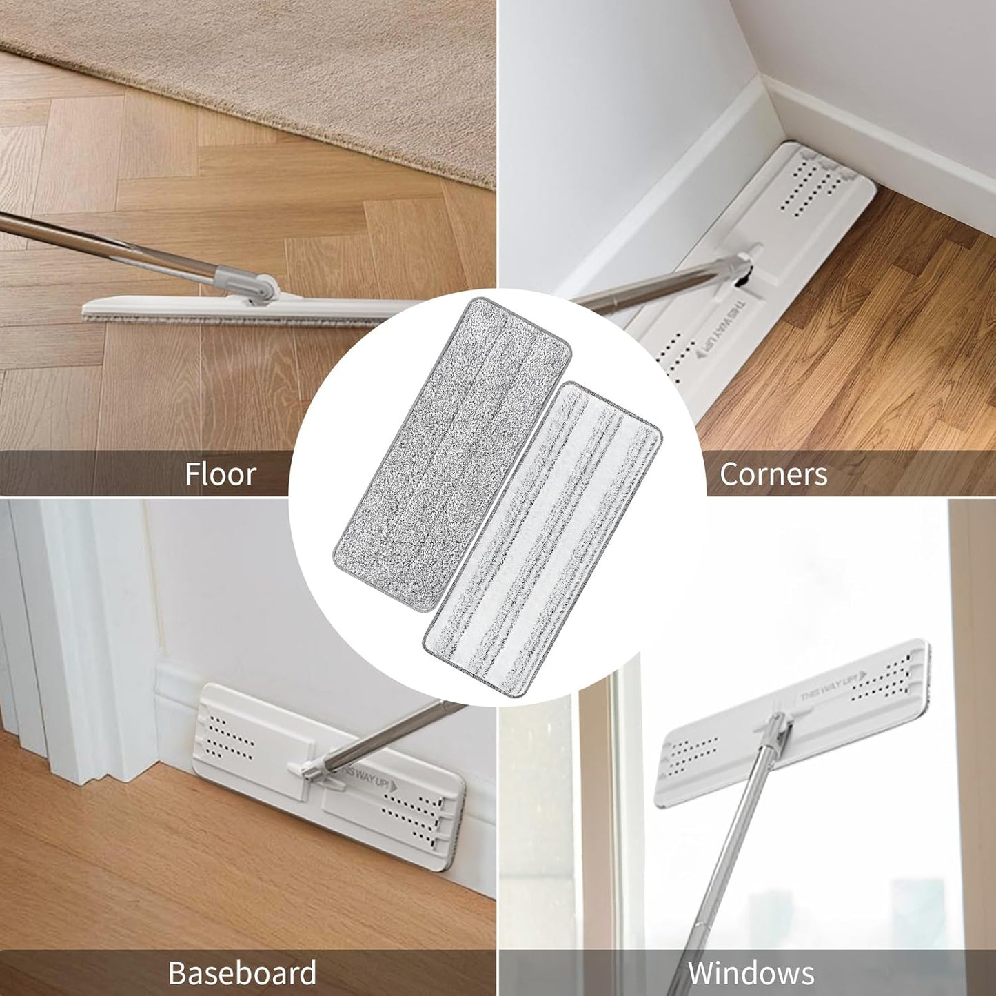 10Pcs Joymoop Mop Replacement Pads, 15 * 4.9'' Universal Mop Pads Mop Head Refills Washable Wet Mop, Compatible with Most 11-14” Size Mops