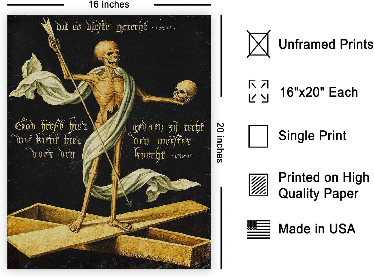 Poster Master Vintage Allegory of Life and Death Poster - Retro Skeleton Print - Halloween Art - Gift for Men & Women - Gothic Wall Decor for Dorm, Living Room or Bedroom - 16x20 UNFRAMED Wall Art