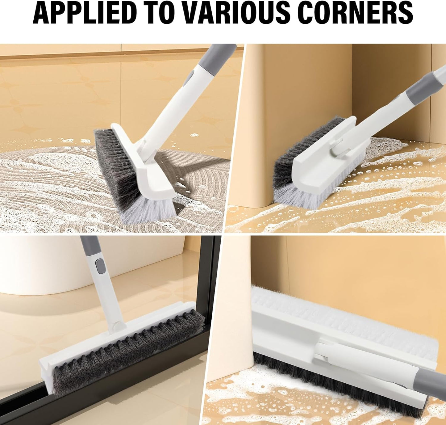 Scrub Brush Floor Brush with Long Handle,Double-Sided V-Shaped Scrub Brush，Shower Floor Scrubber for Cleaning, Tile Scrub Brush with Stiff Bristles, 52'