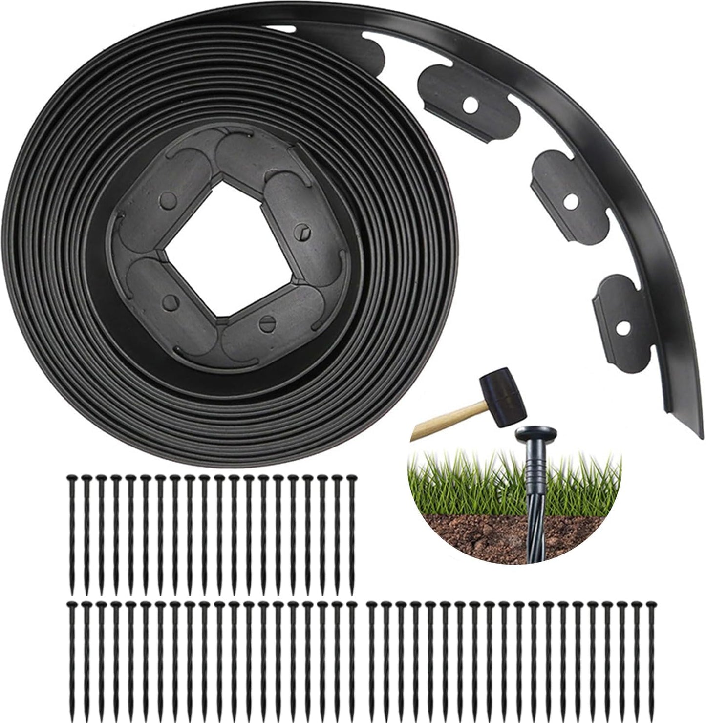 Landscape Edging 66ft, 2IN Tall Garden Edging with 60pcs Archoring Spikes, Flexible Lawn Edging Borders Kits, Plastic Edging for Landscaping, Garden Fence, Flower Beds, Paving Edging, Black