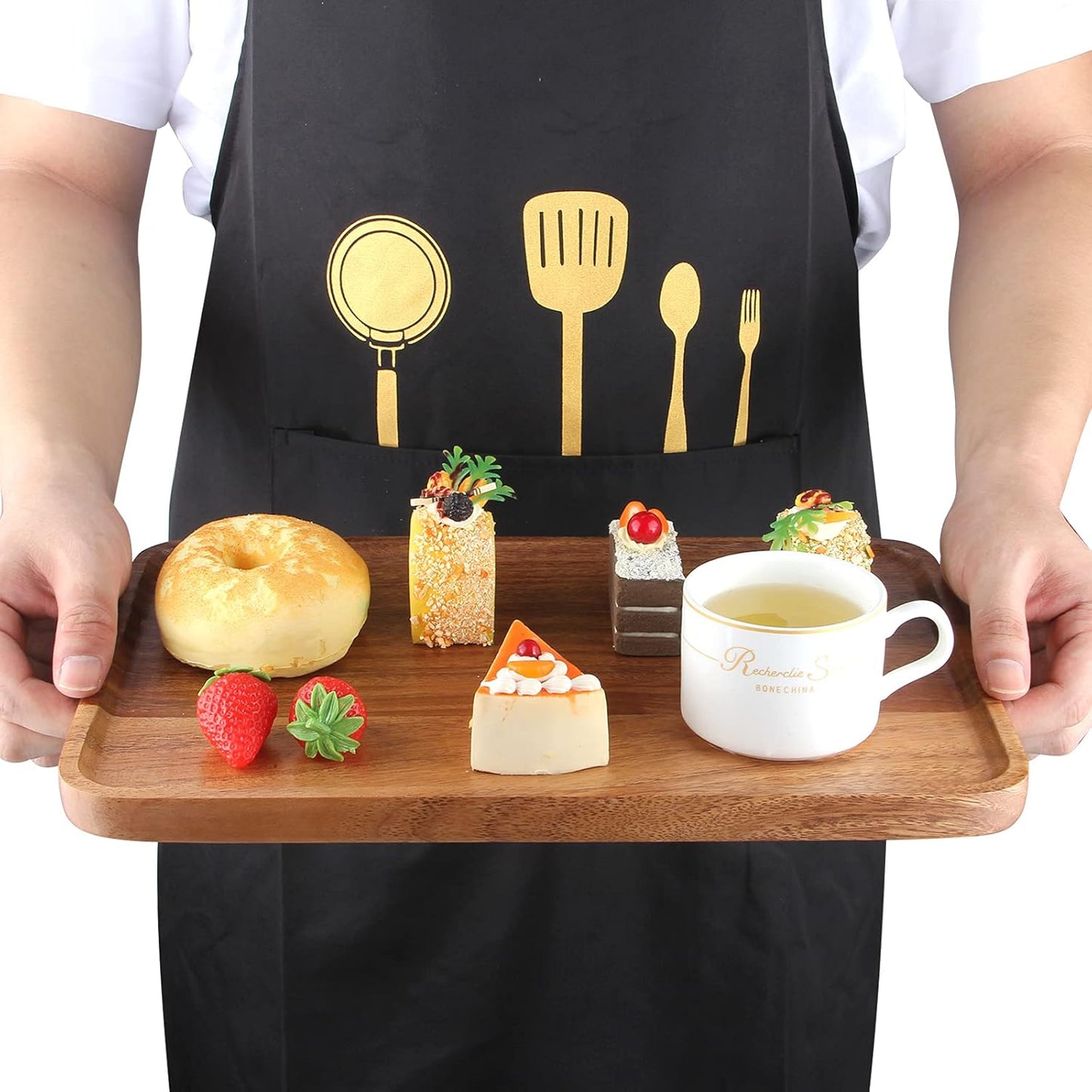 Large Wood Serving Trays Decor Long Charcuterie Cheese Boards Acacia Rectangle Wooden Platters for Food Dish Cookie Snack Appetizer Plates Rectangular Kitchen Dinner Platter Cake Dessert Plate Tray