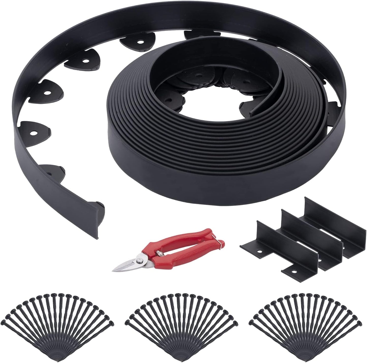 No Dig Landscape Edging Kit 60FT 2IN Tall with Scissors, Heavy Duty PP Material Garden Edging with 54 Anchoring Spikes, Edging for Landscaping, Garden, Black