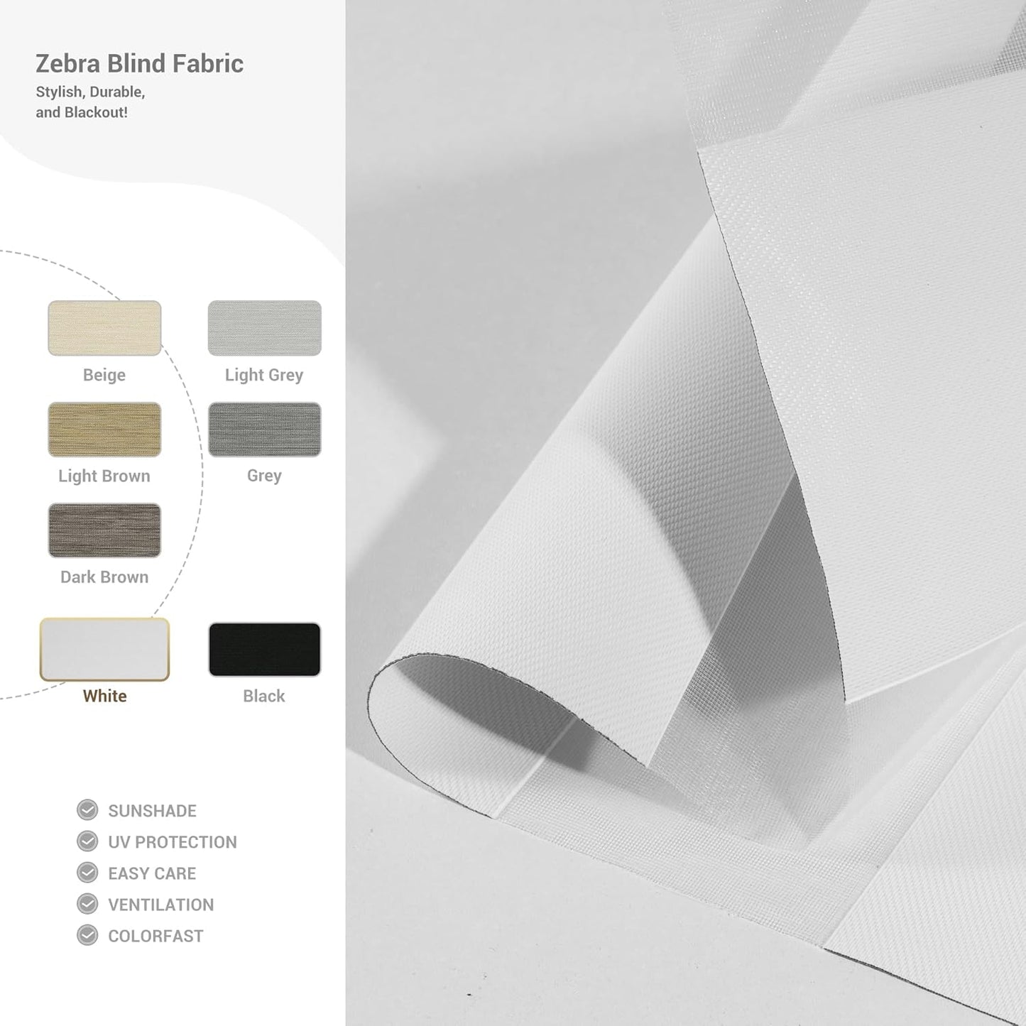 Cordless Zebra Blinds for Windows, Blackout Interior Blinds,Easy to Install,UV Protection,for Offices and Home,Custom Roller Shades, Solid White, 72" W x 80" H