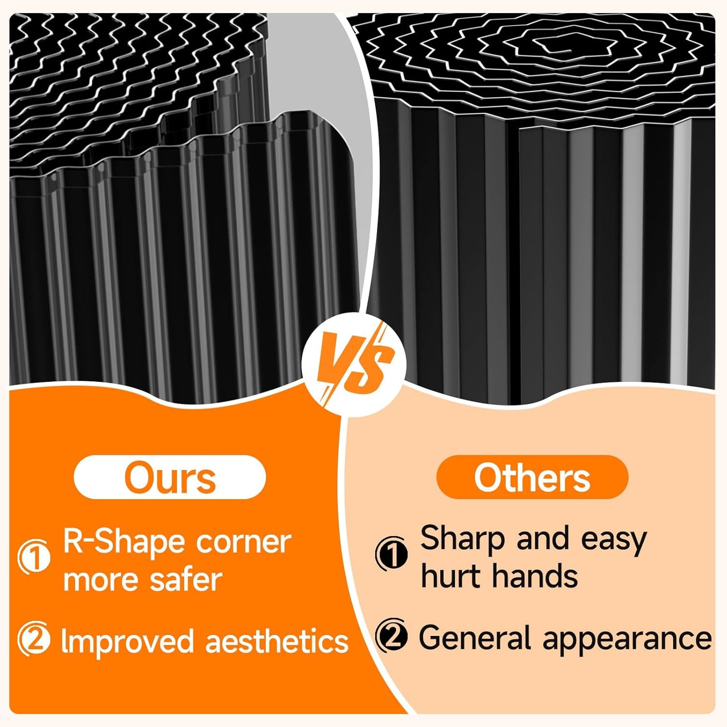 Corrugated Garden Edging,6"×20Ft Galvanized Steel Landscape Edging & Lawn Edging Border,Metal Garden Border for Flower Beds,Garden,Lawn,Raised Beds & Tree Surrounds(Black)