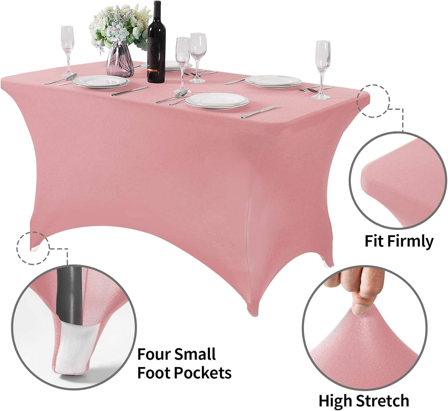 Spandex Table Cover for 4FT or 6ft or 8ft Table Universal Fitted Stretch Tablecloth for Party, Banquet, Wedding and Events-Dusty Pink