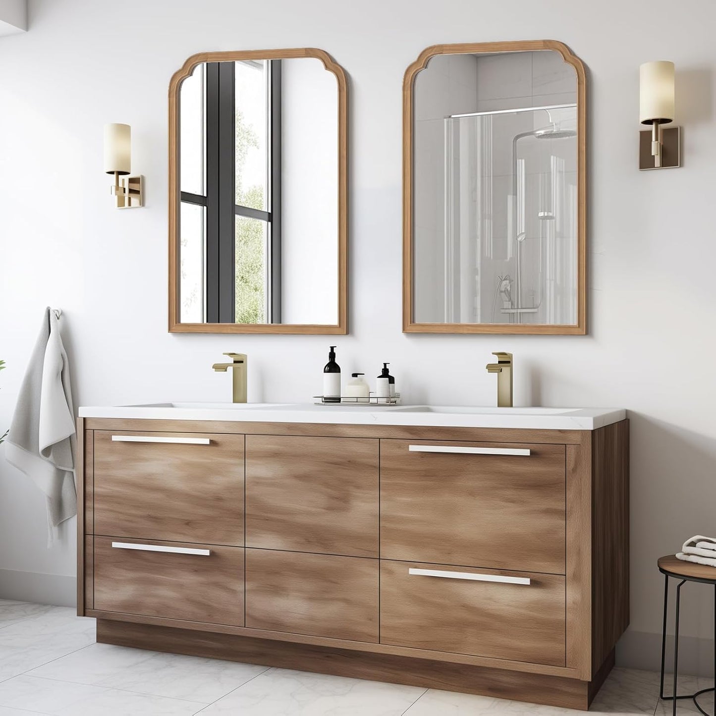 WallBeyond Wood Bathroom Mirrors for Wall Mounted, 24" x 36" Rustic Wood Frame Wall Mirrors Decorative for Living Room or Bedroom Vanity Mirror (Honey-Colored)