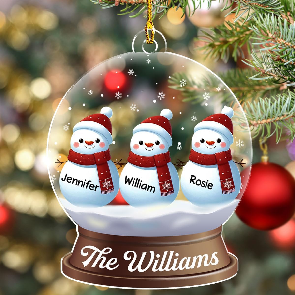 Personalized Family Christmas Acrylic Ornament 2024 - Custom Name Snowman Family Members up to 10 People, Snow Globe Ornament Gifts for Family Tree Decoration (A03, 10 Names)