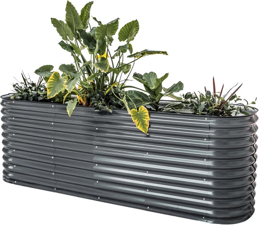 Vego garden 32" Extra Tall Raised Garden Bed Kits, 9 in 1 Modular Raised Planter Box for Vegetables Flowers Fruits Oval Metal Raised Garden-Modern Gray