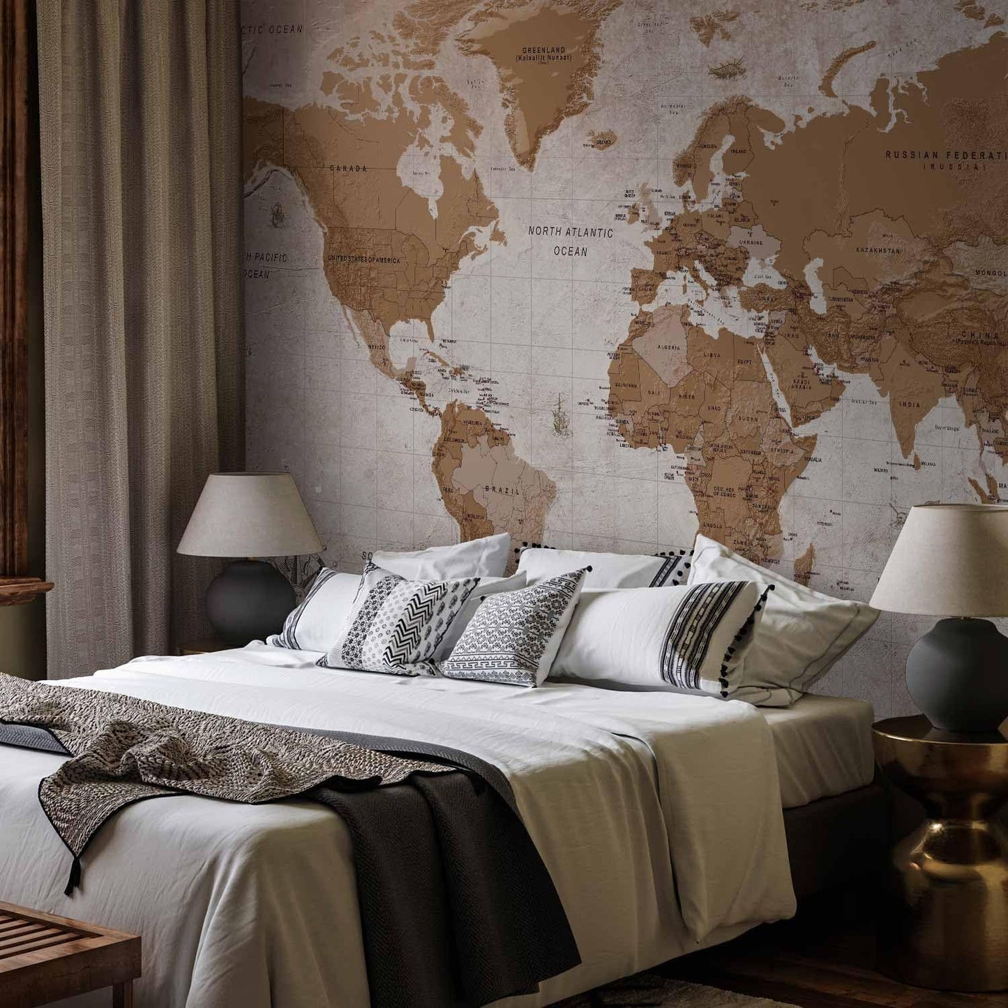 artgeist Wall Mural World Map 98x69 in - XXL Non-Woven Wallpaper Fleece Wall Decor Photo Print Picture Image Design Home Map of The World k-A-0108-a-a