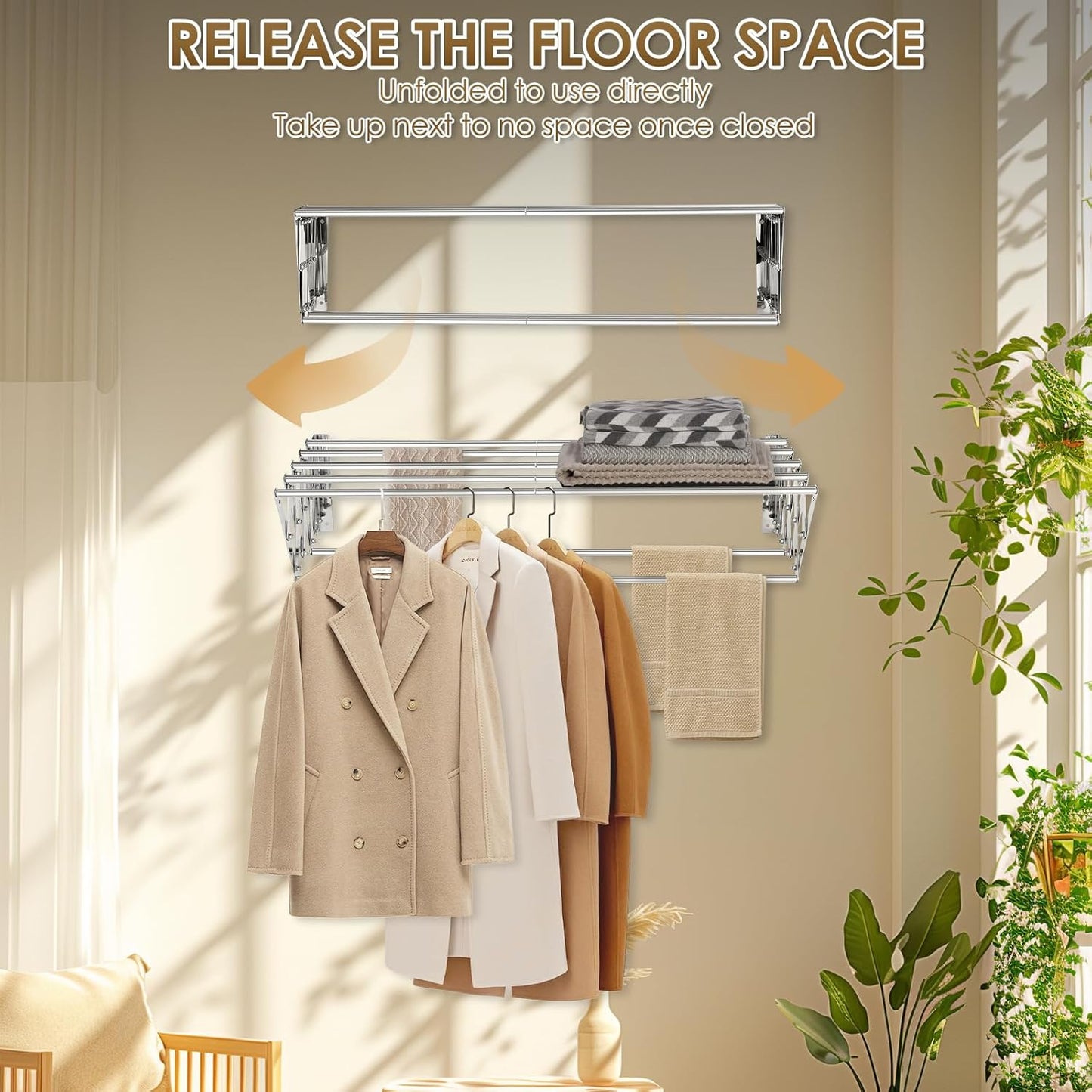 XL-31.5" Wall Mounted Clothes Drying Rack, 130 LBS Large Capacity Rustproof Retractable Clothes Rack, Collapsible Drying Rack Easy to Install with 7 Drying Rods, Space Saving for Laundry-White