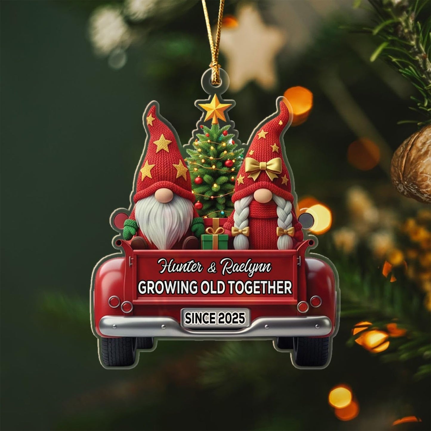 Personalized Mr & Mrs Gnome Growing Old Together Since Ornament, Custom Names Mr & Mrs Gnome Married Christmas Ornaments 2025, Wedding Anniversary Marriage Ornament Gift for Old Couple Husband Wife