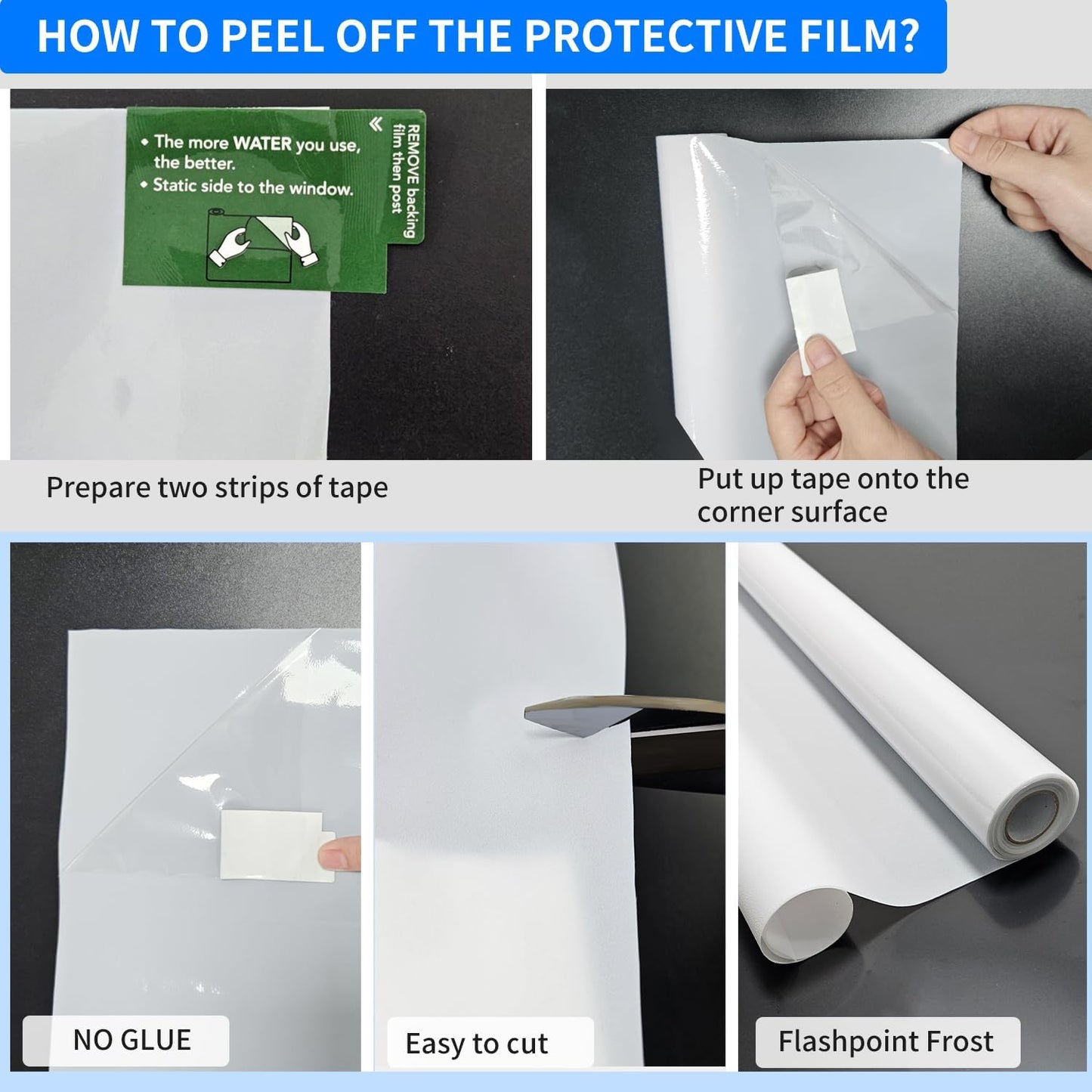 Window Privacy Film with Installation Tools, White Frosted, Static Cling, Anti UV, Heat Control, Ideal for Home Shower Office Glass Door (White Frosted, 23.6X78.7Inch)