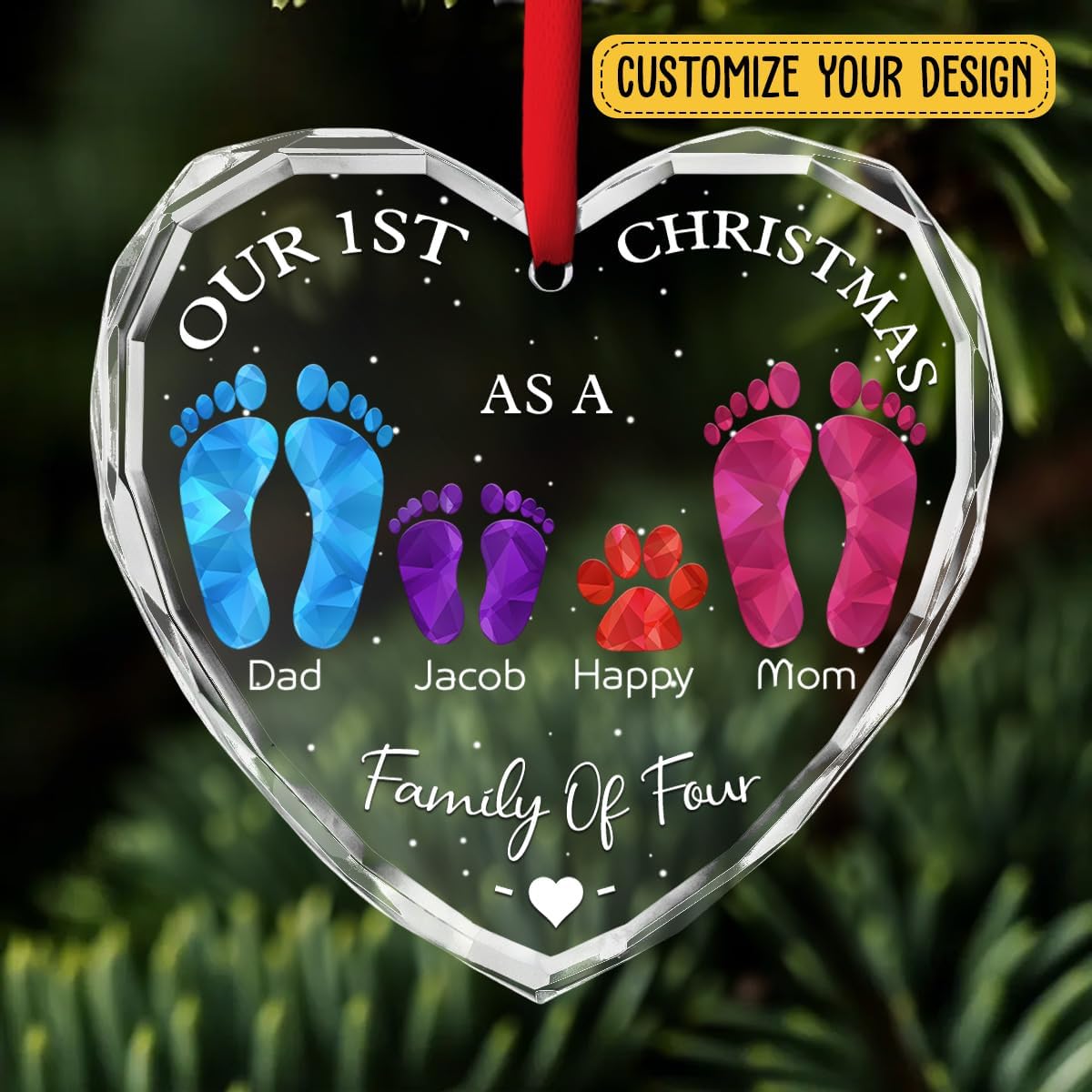First Christmas As A Family - Personalized Custom Glass Ornament for Family of 8 People and Pets, 1st Xmas Family Ornament 2025 Baby's First Christmas