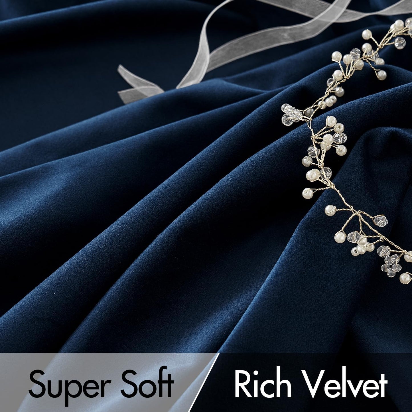 MIULEE Navy Blue Velvet Curtains 90 inches Long 2 Panels - Luxury Pinch Pleated Room Darkening Window Drapes for Bedroom Living Room Thermal Insulated Super Soft Blackout, Back Tab Rod Pocket