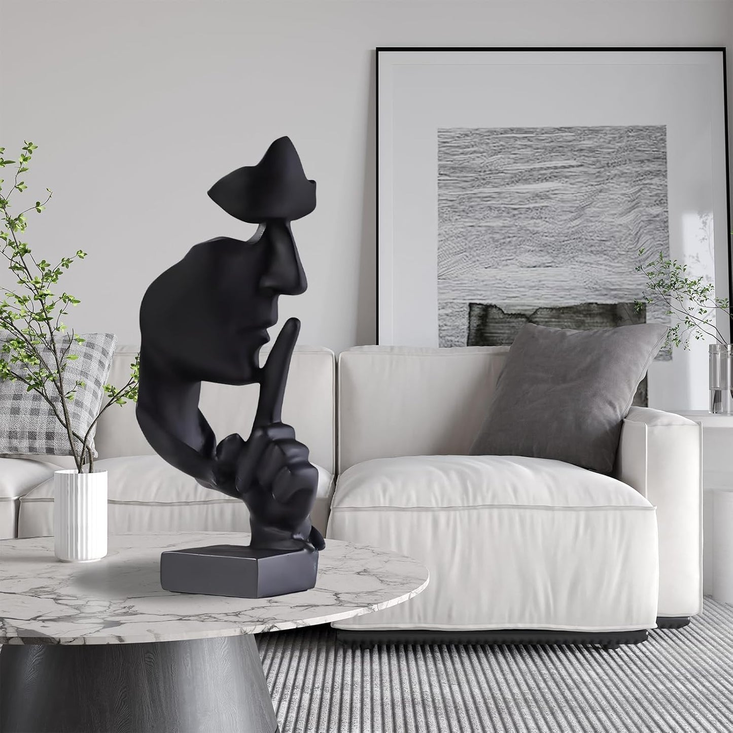 aboxoo Thinker Statue, Silence is Gold Abstract Art Figurine, Modern Home Resin Sculptures Decorative Objects Piano Desktop Decor for Creative Room Home, Office Study Decor (Large Black)